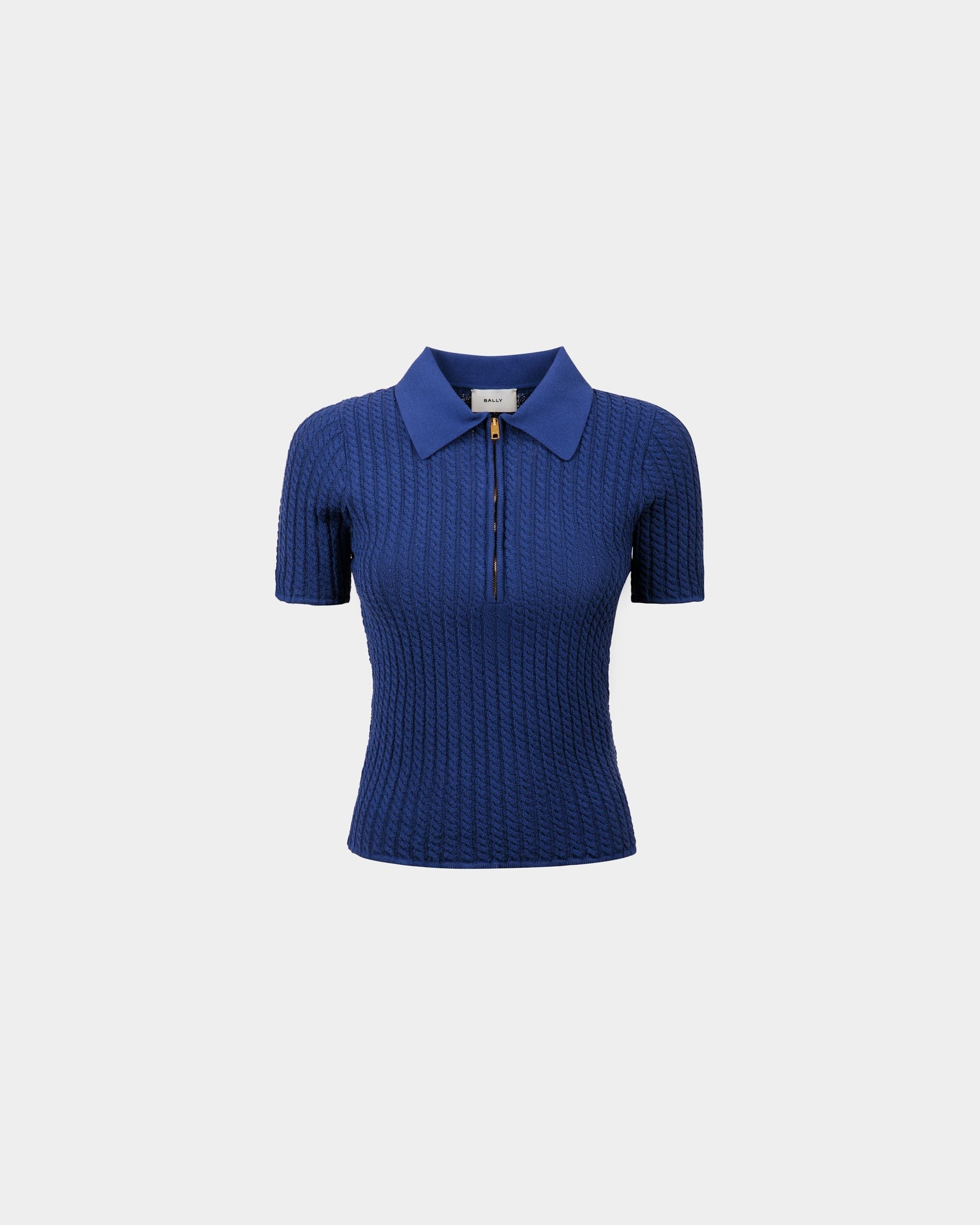 Bally Global - Polo À Glissière Courte En Maille Bleue - Bleu
