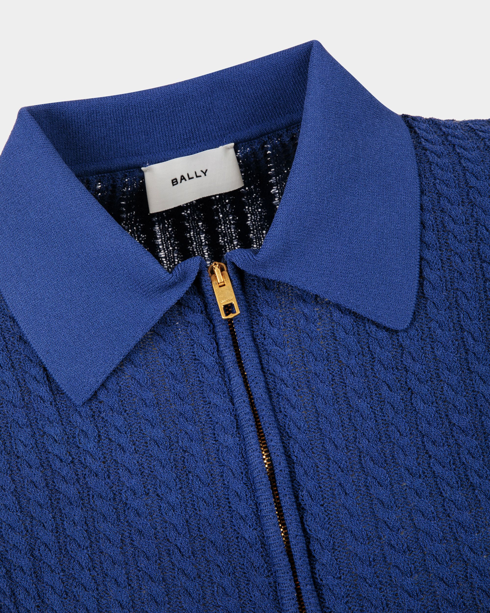 Bally Global - Polo À Glissière Courte En Maille Bleue - Bleu