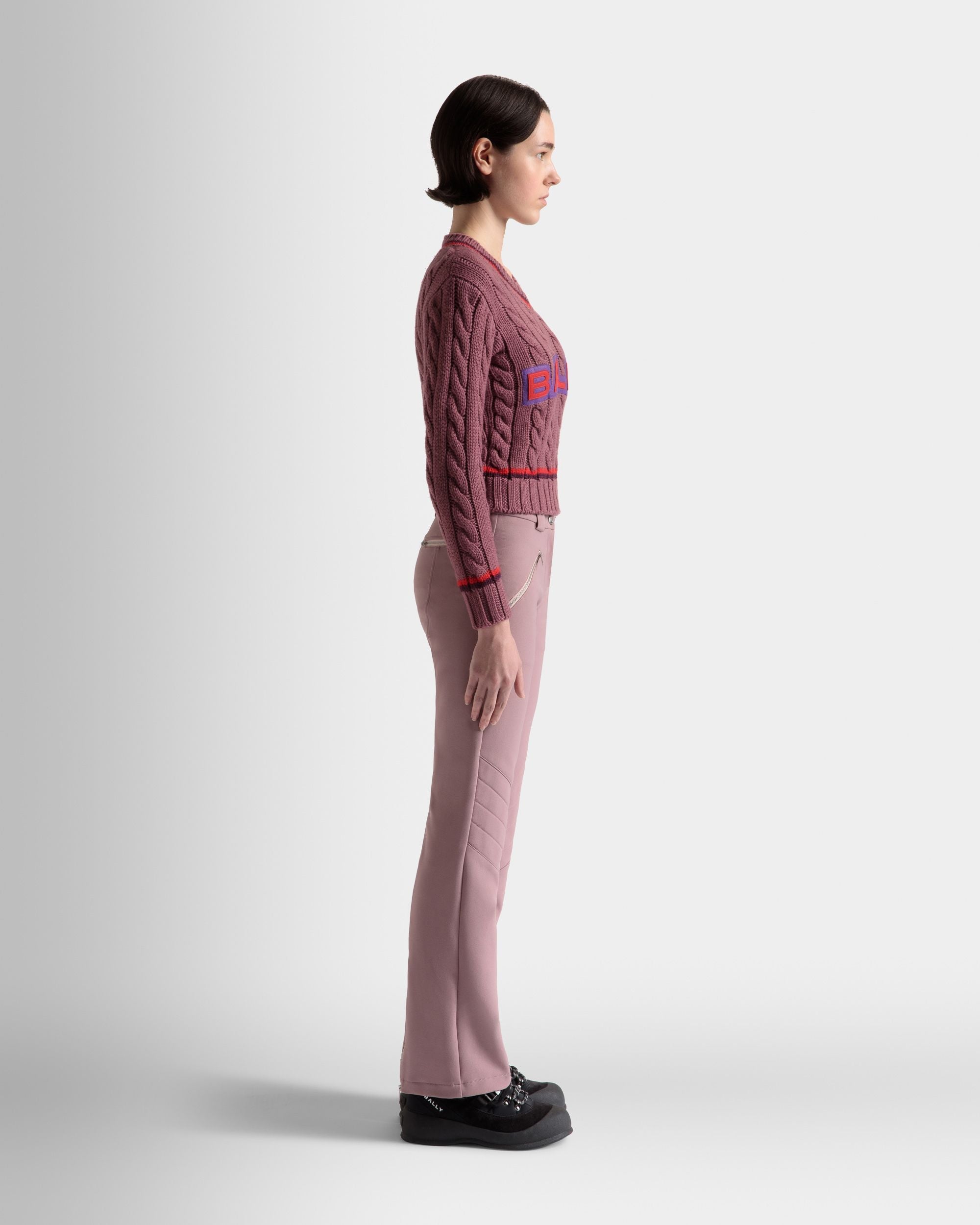 Bally Global - V-Neck Sweater In Light Pink Wool - Violet