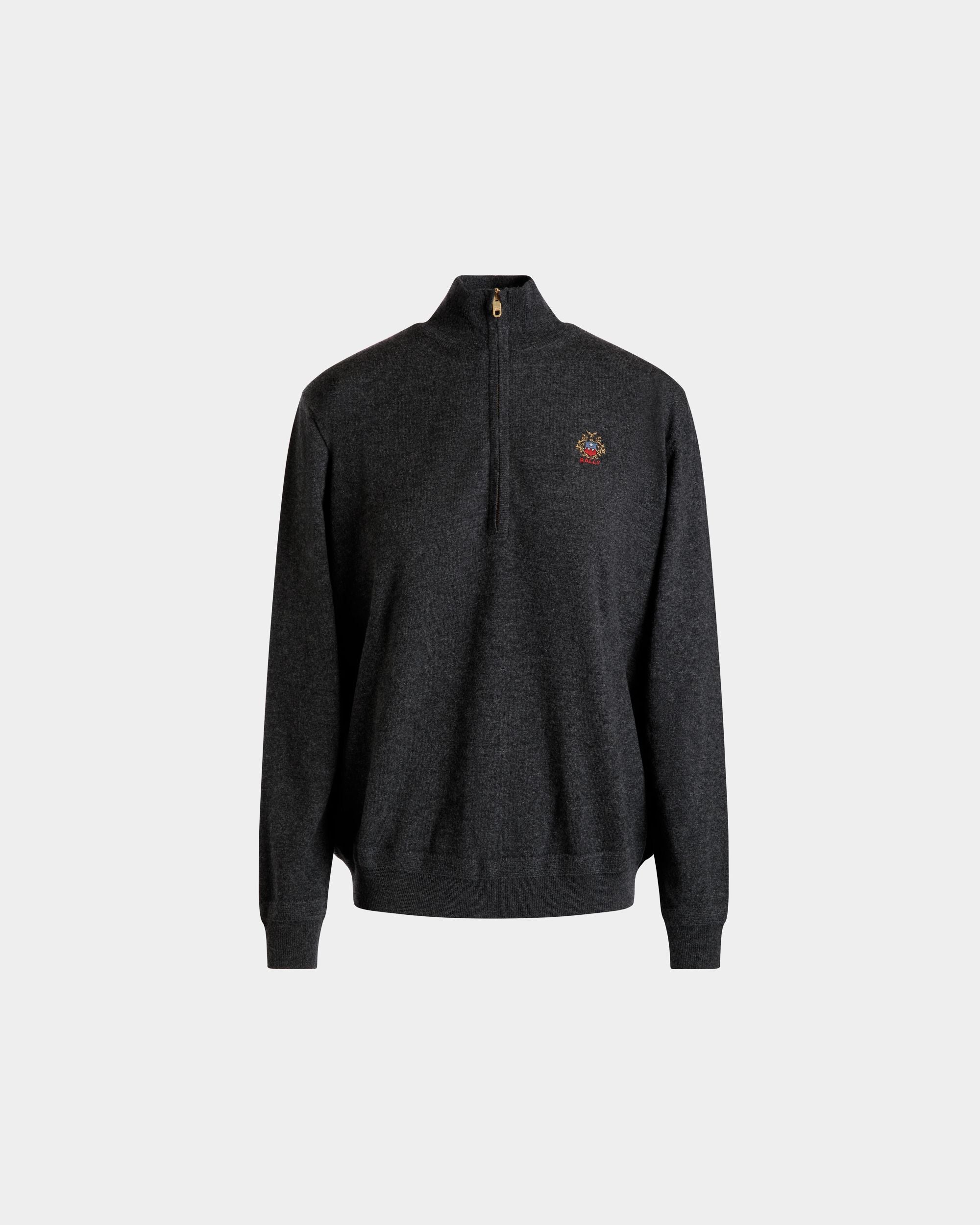 Bally Global - Half Zip Sweater In Dark Grey Wool And Cashmere - Grey