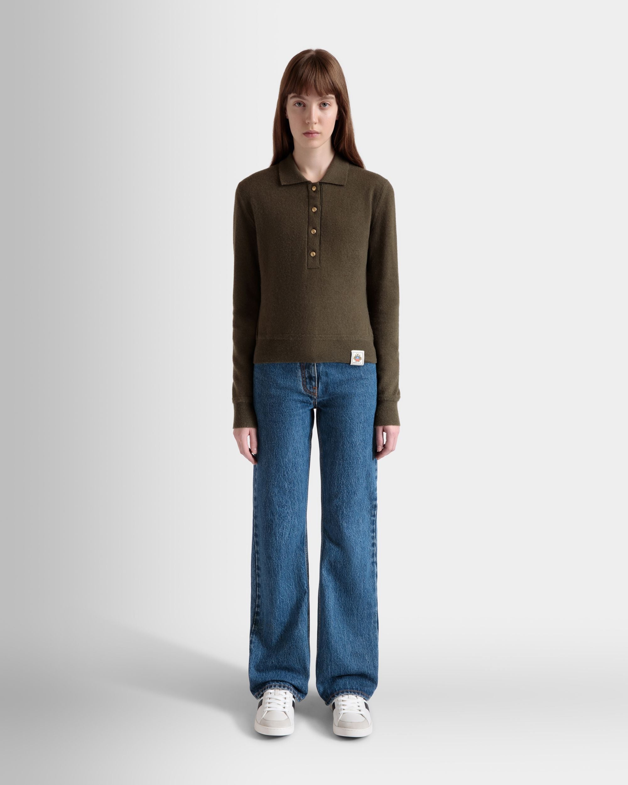 Bally Global - Knit Polo In Military Green Cashmere - Verde