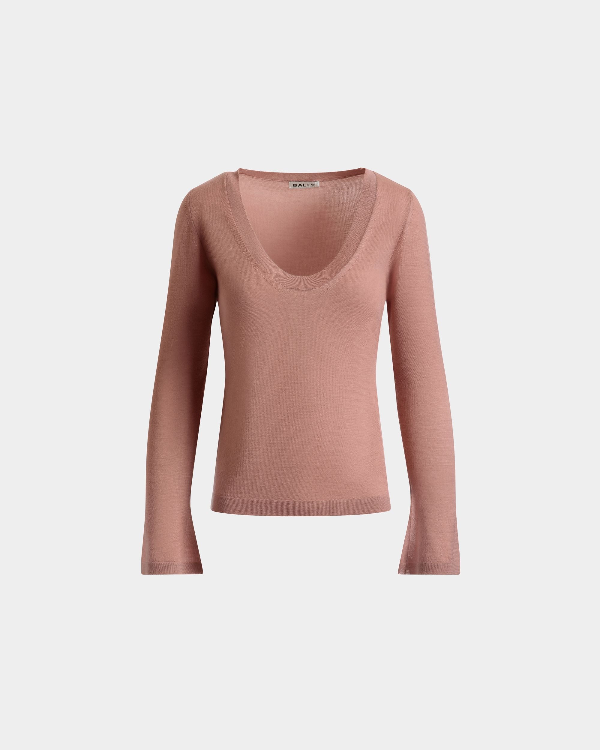 Bally Global - V-Neck Knit Top in Baby Pink Cashmere - Pink