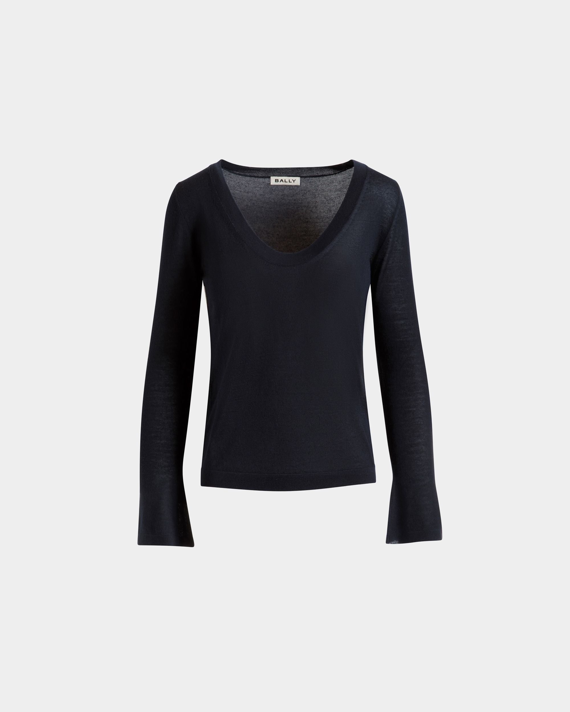 Bally Global - V-Neck Knit Top in Navy Blue Cashmere - Blue