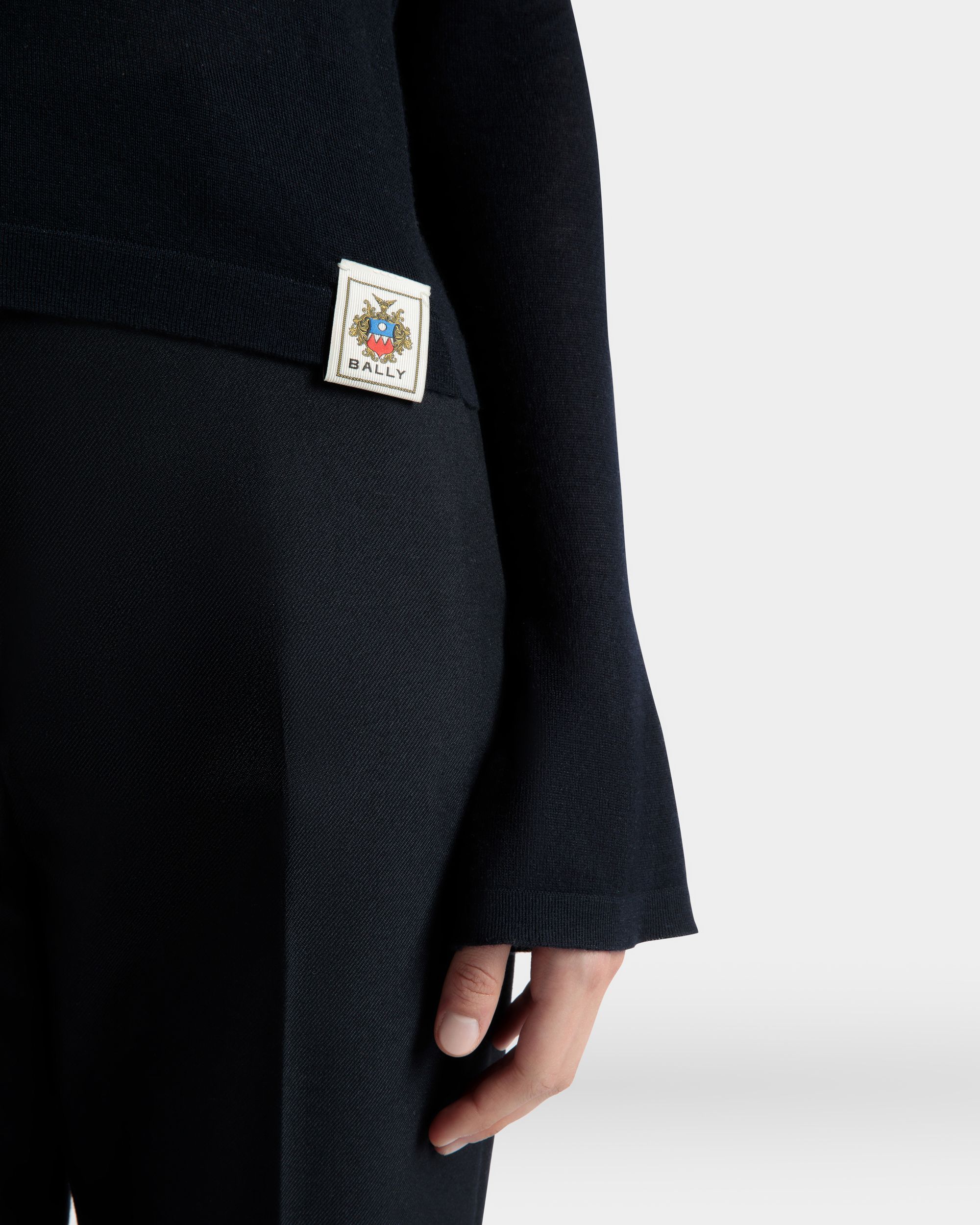 Bally Global - V-Neck Knit Top in Navy Blue Cashmere - Blue