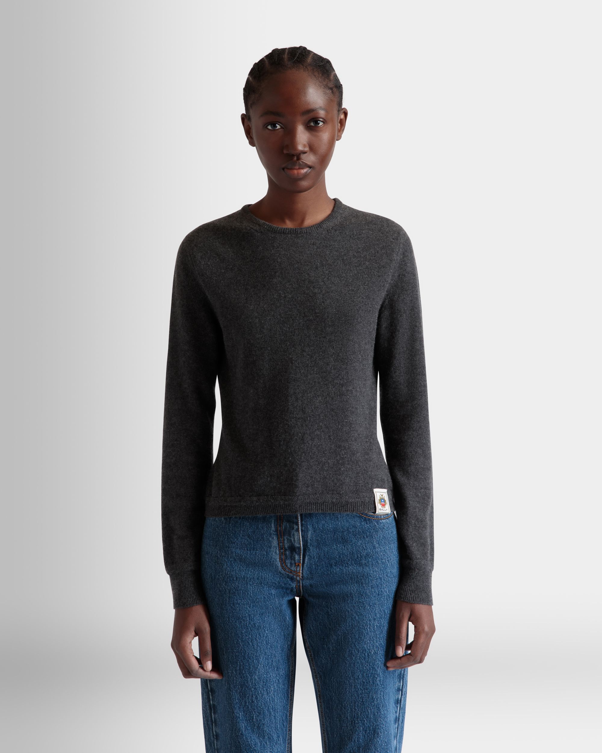 Bally Global - Top De Punto Con Manga Larga De Cachemira Gris Oscuro - Gris