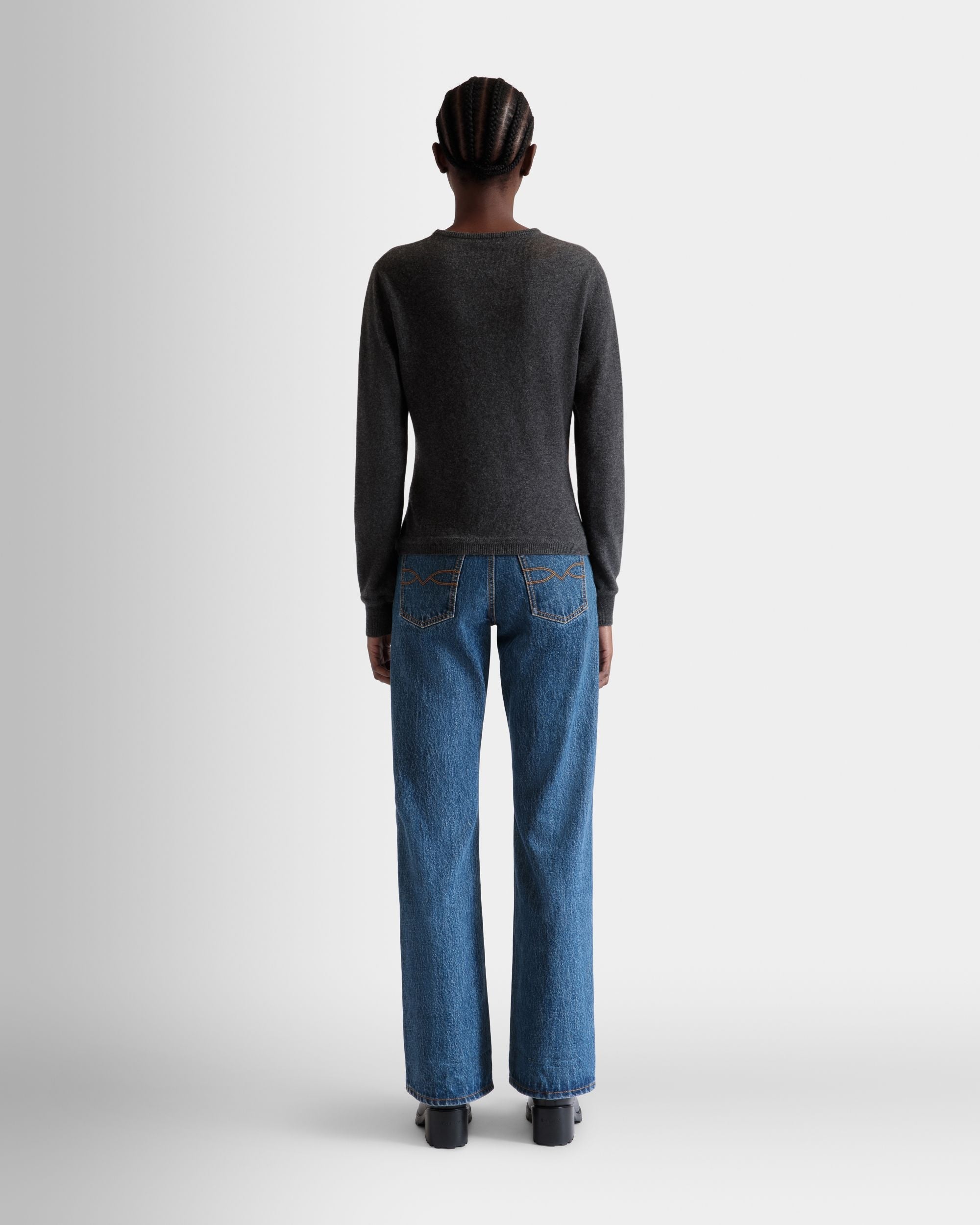 Bally Global - Top De Punto Con Manga Larga De Cachemira Gris Oscuro - Gris
