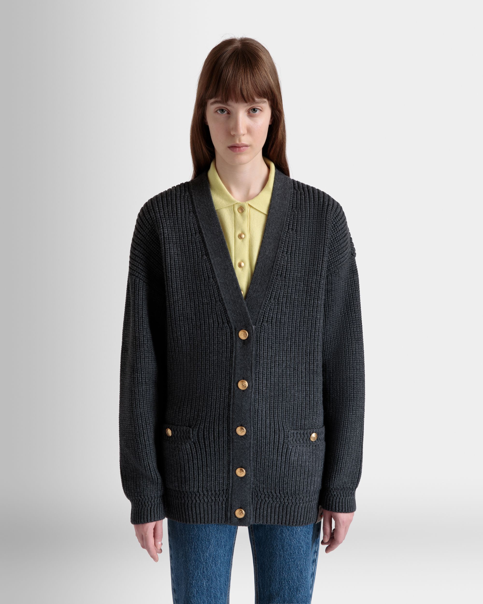 Bally Global - Cardigan In Dark Grey Wool - Grey