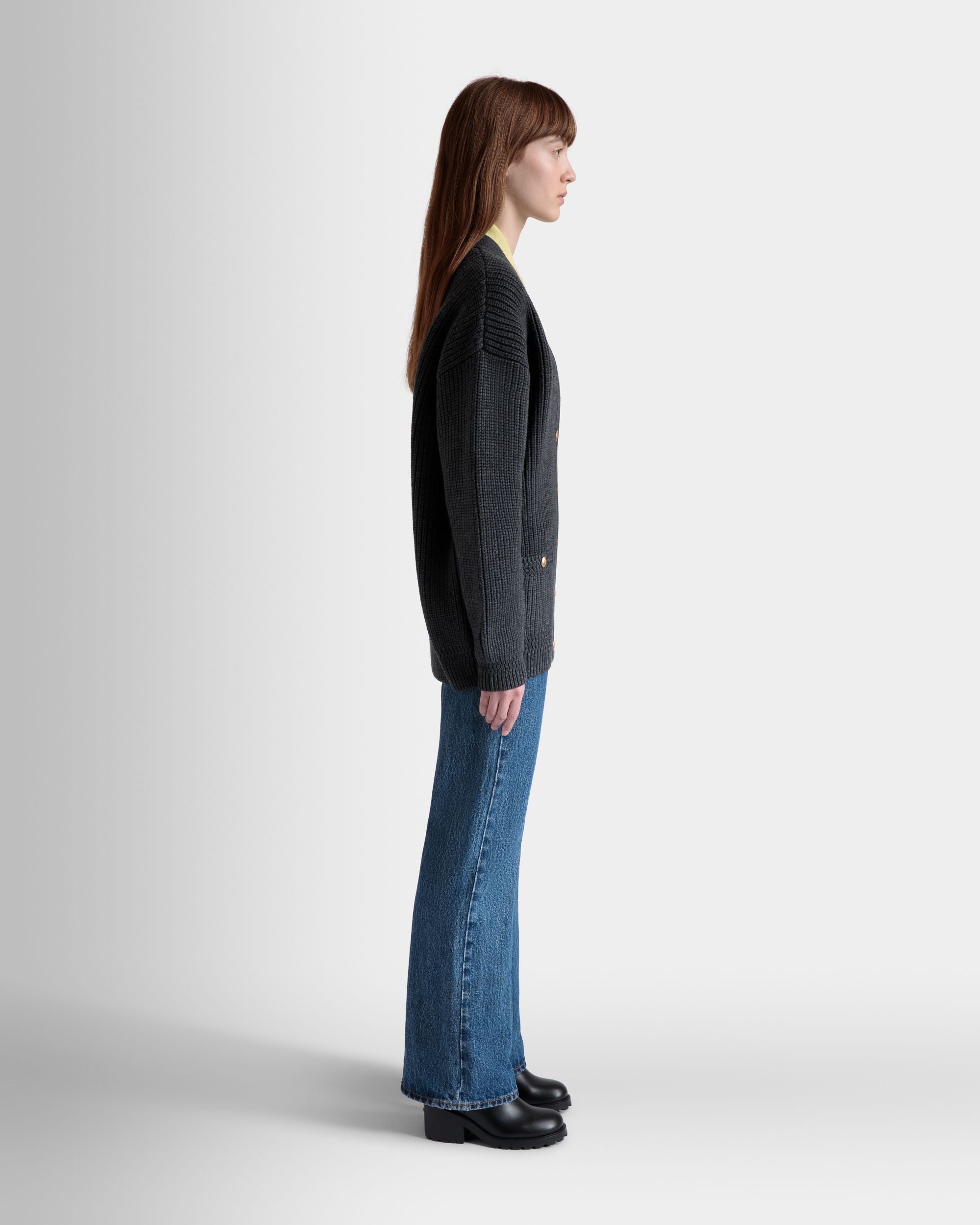 Bally Global - Cardigan In Dark Grey Wool - Grey
