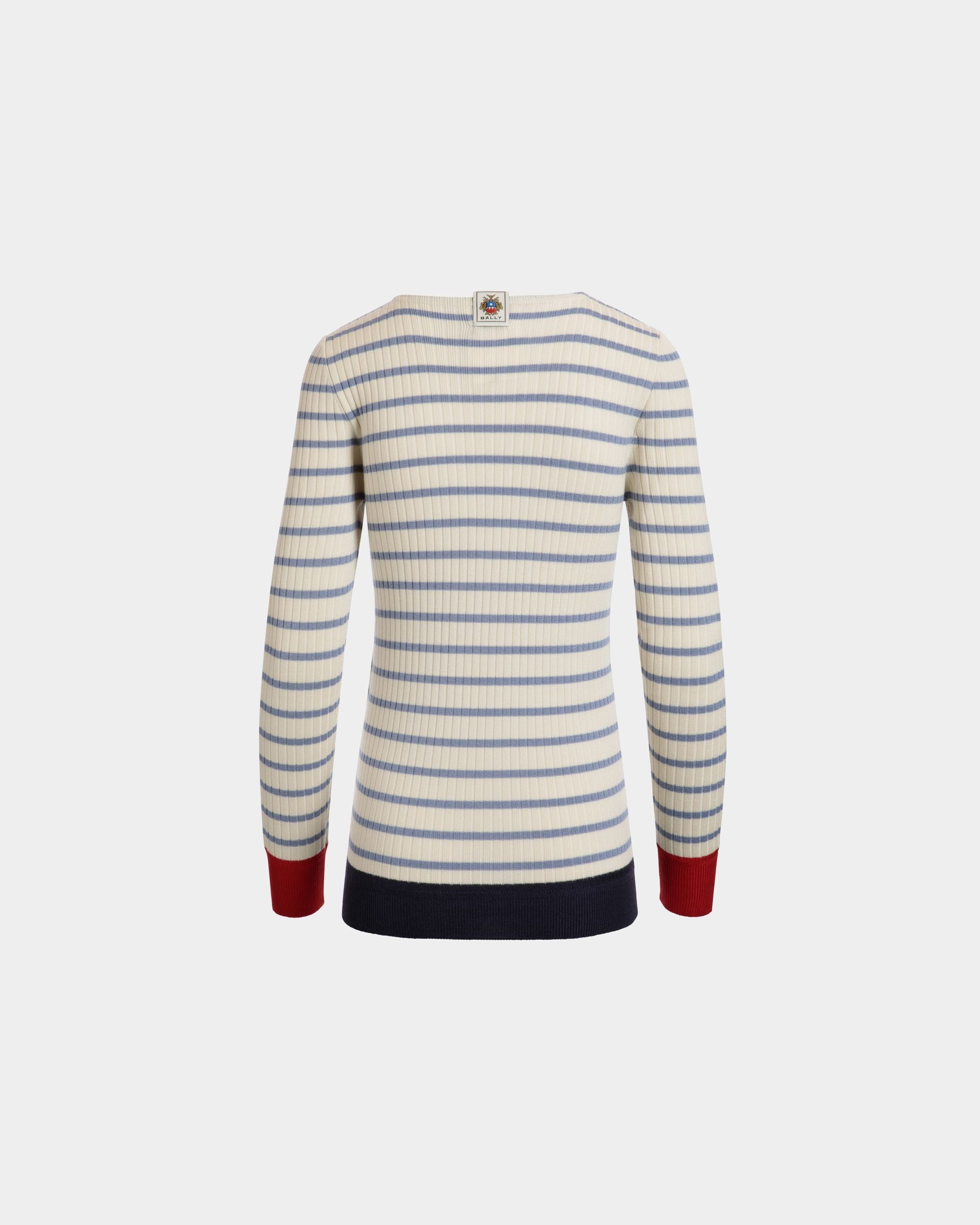 Bally Global - Long Sleeve Top in an Ivory And Light Blue Wool Blend - Blanco