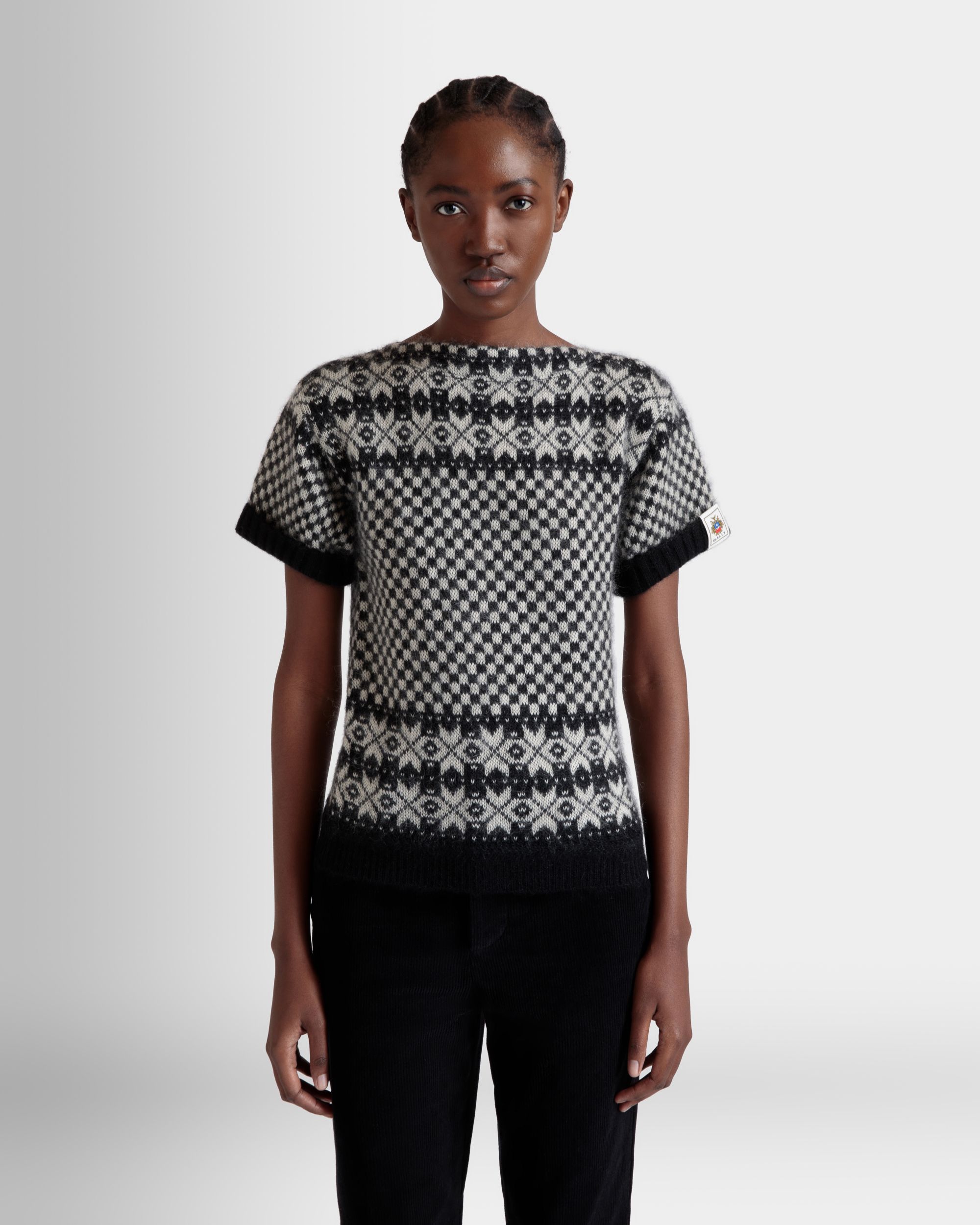 Bally Global - Knit Top In Black And White Mohair And Silk - Multicolor