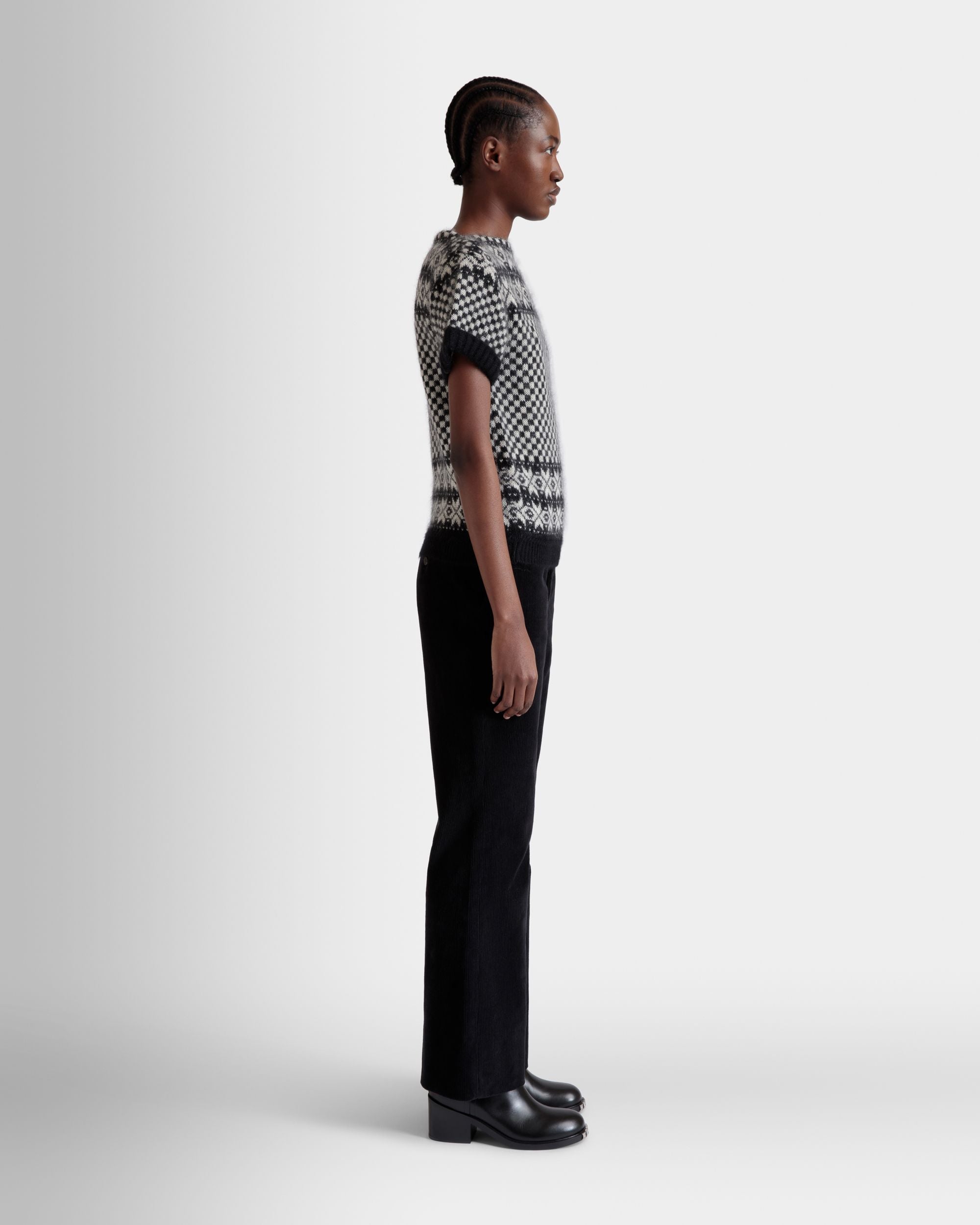 Bally Global - Knit Top In Black And White Mohair And Silk - Multicolor