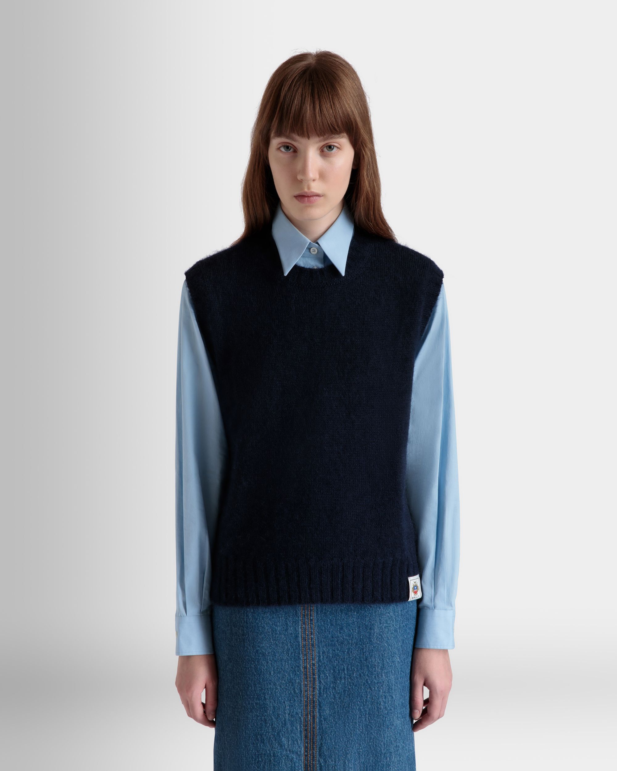 Bally Global - Knit Vest In Navy Blue Mohair And Silk - Blue