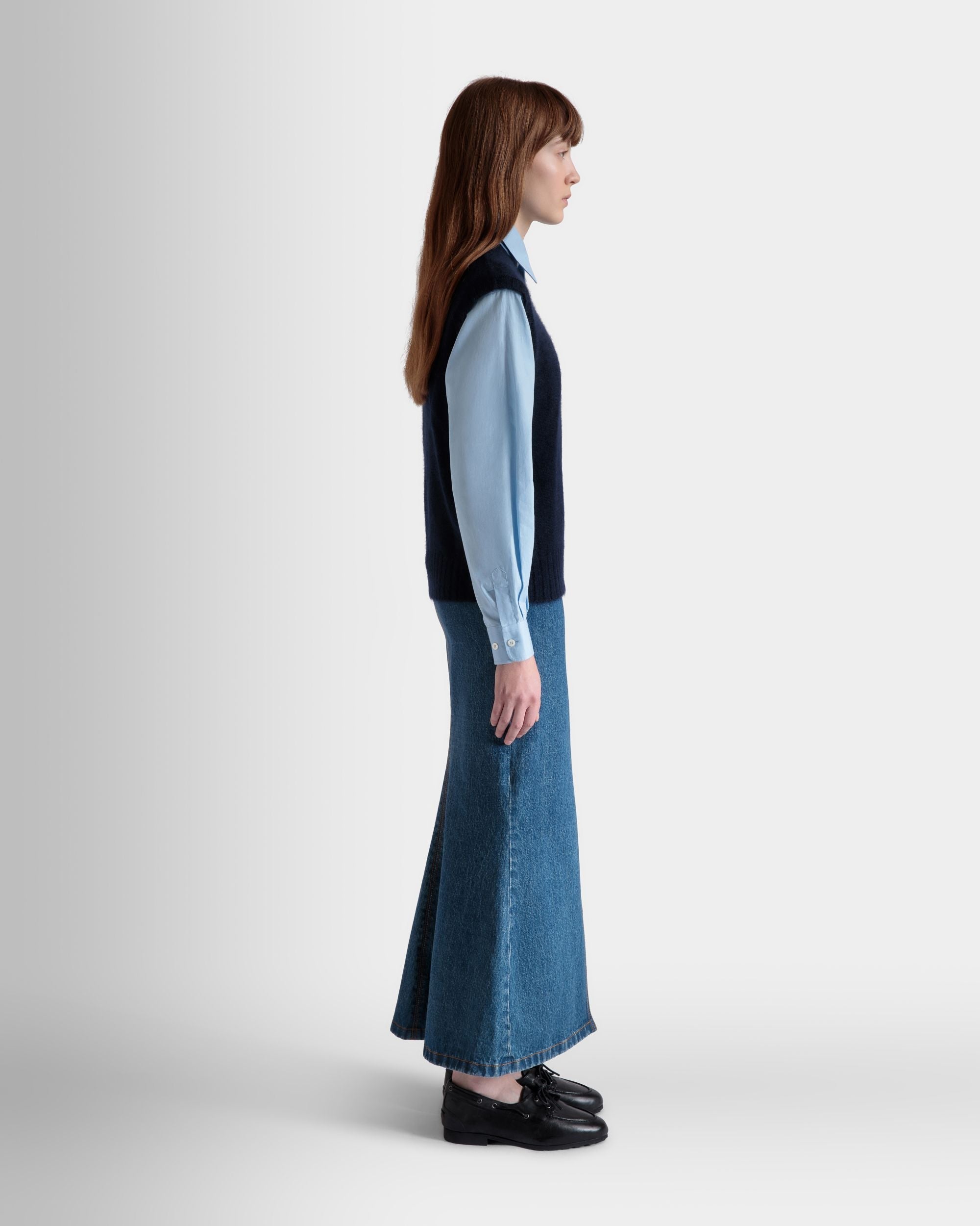 Bally Global - Knit Vest In Navy Blue Mohair And Silk - Blue