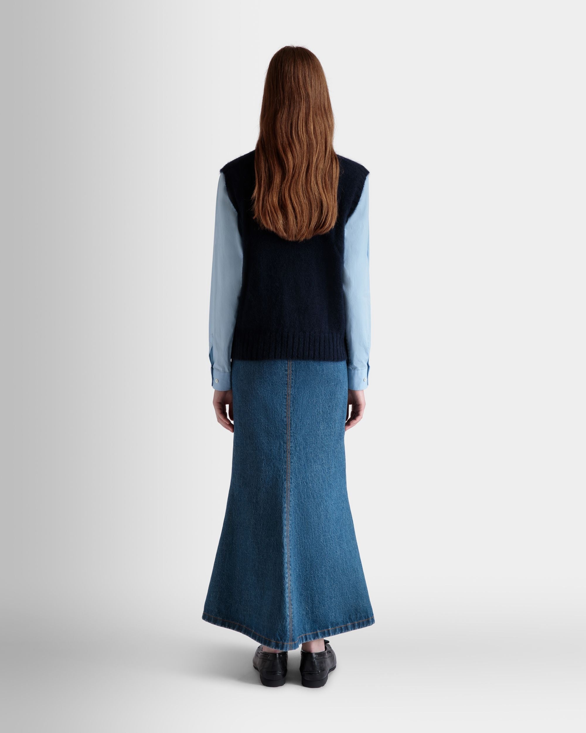 Bally Global - Knit Vest In Navy Blue Mohair And Silk - Blue