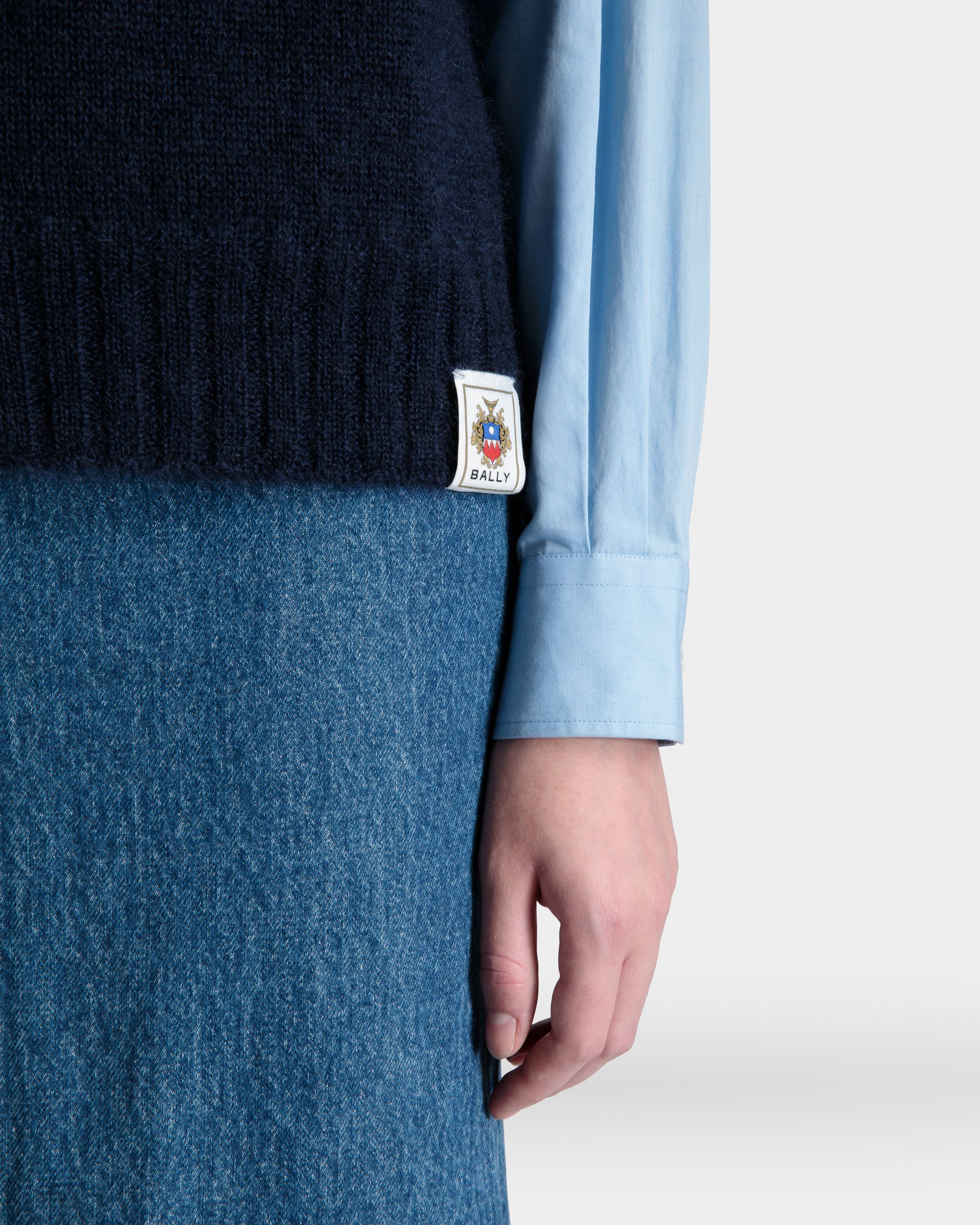 Bally Global - Knit Vest In Navy Blue Mohair And Silk - Blue