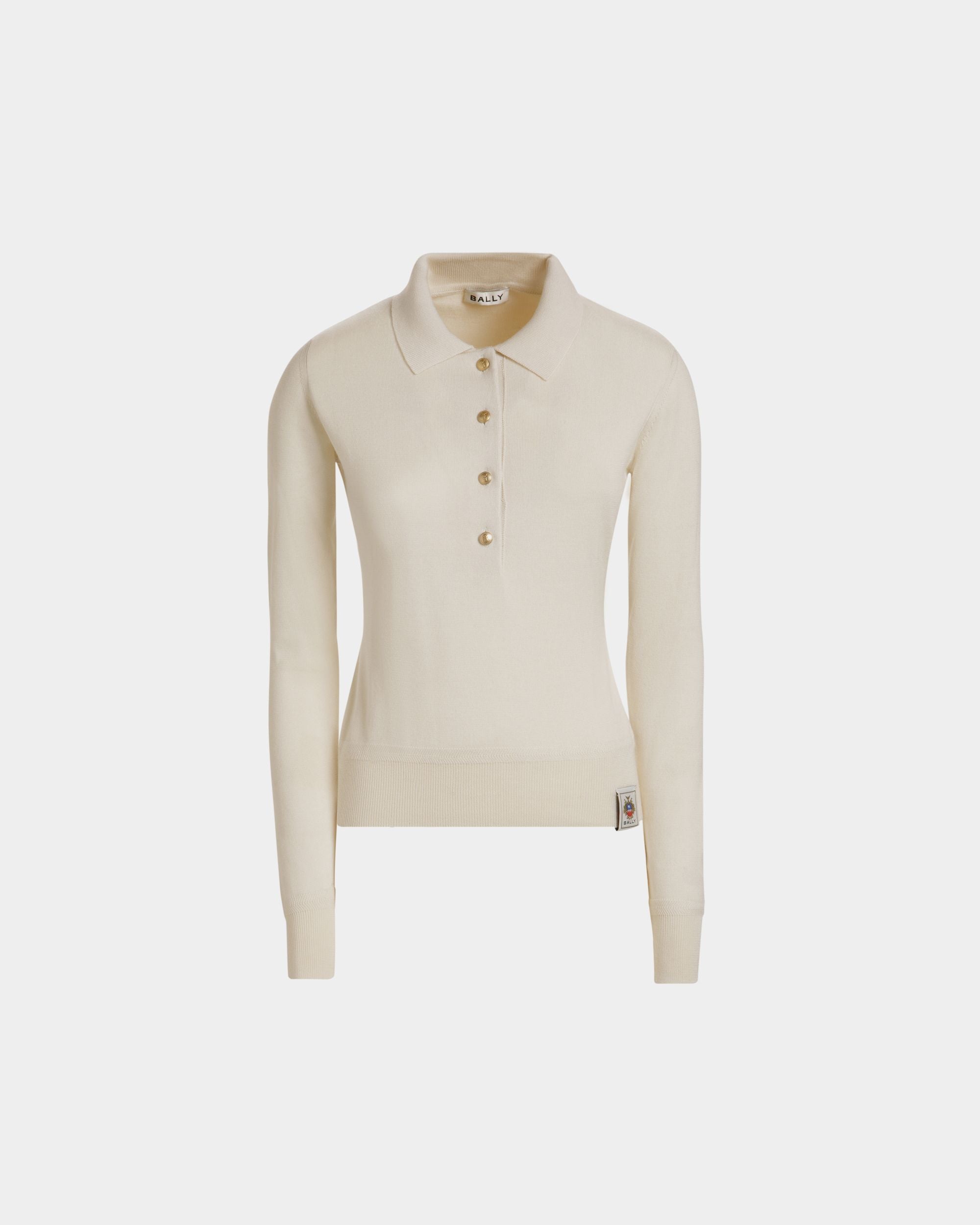Bally Global - Polo De Manga Larga De Cachemira Y Seda Marfil - Blanco