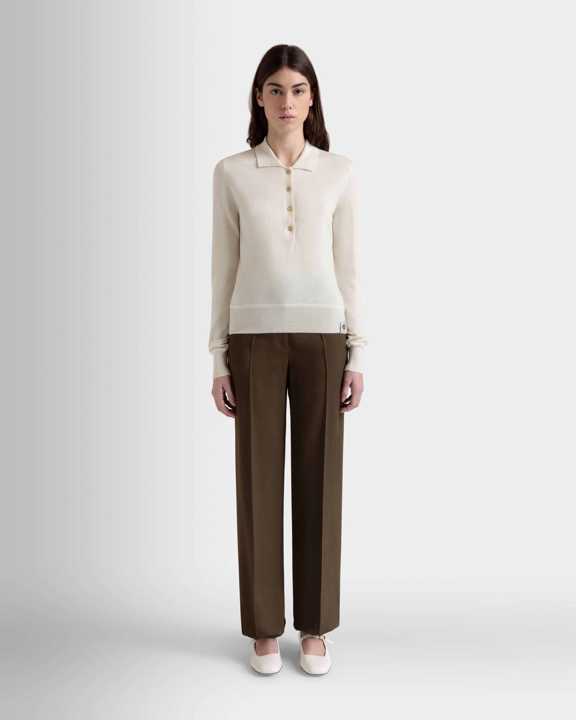 Bally Global - Polo De Manga Larga De Cachemira Y Seda Marfil - Blanco