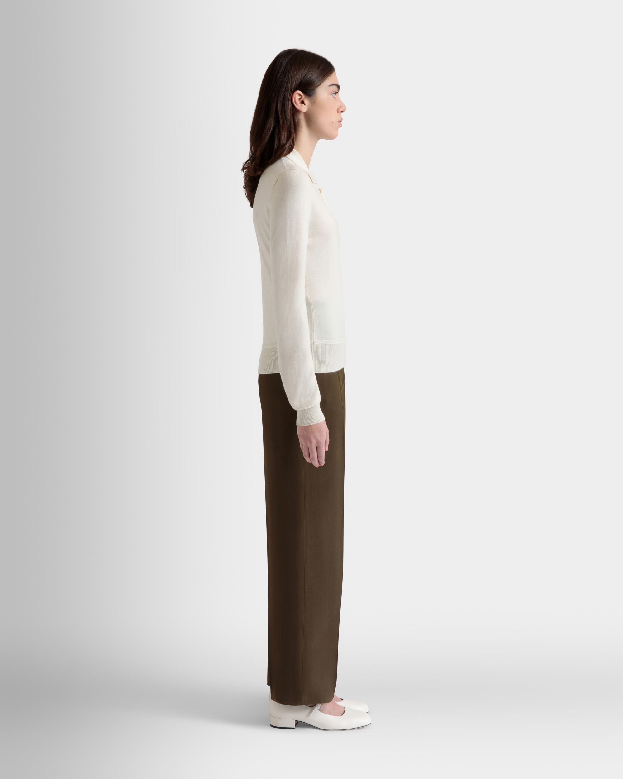 Bally Global - Polo De Manga Larga De Cachemira Y Seda Marfil - Blanco