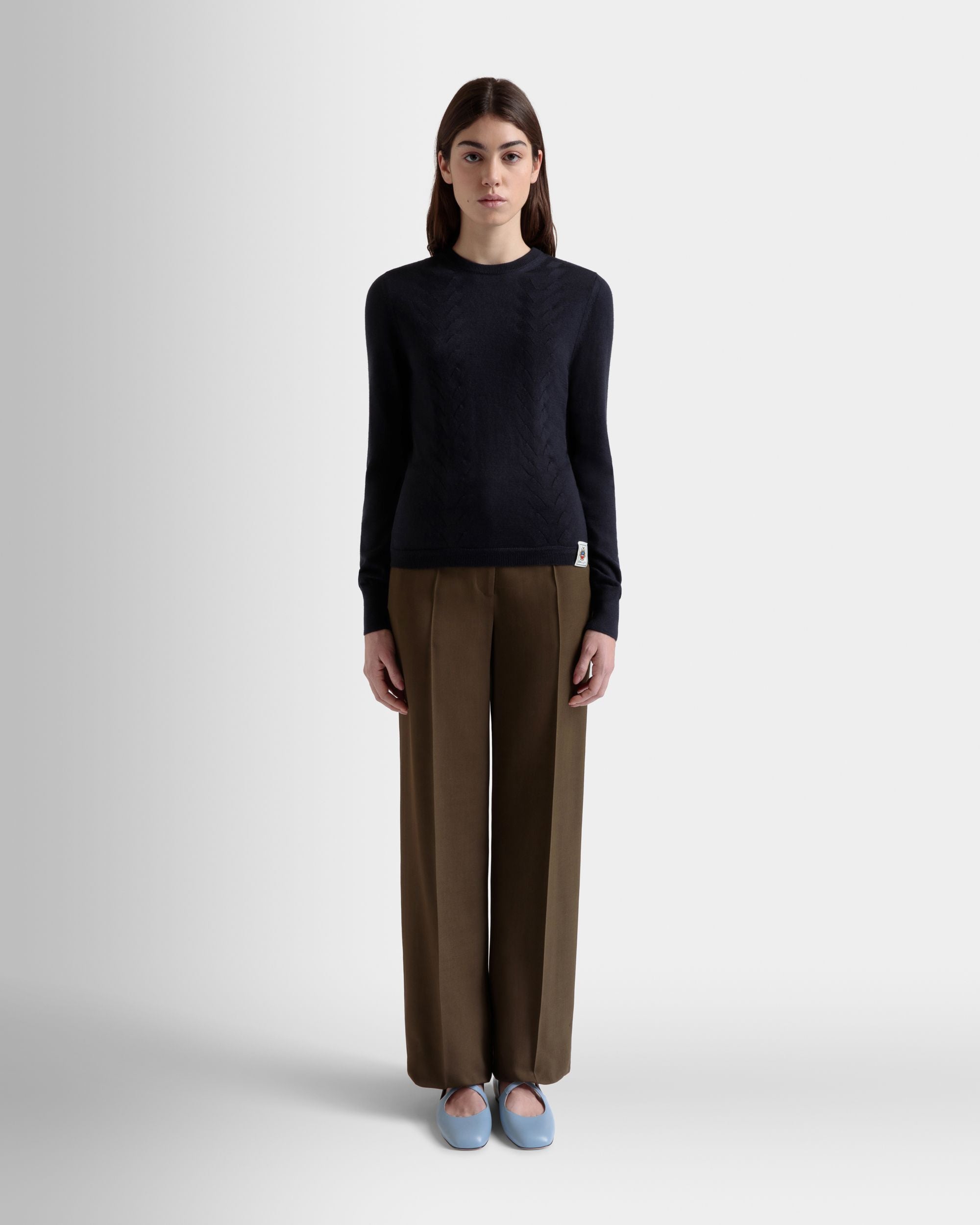 Bally Global - Long Sleeve Top in Navy Blue Cashmere And Silk - Blue