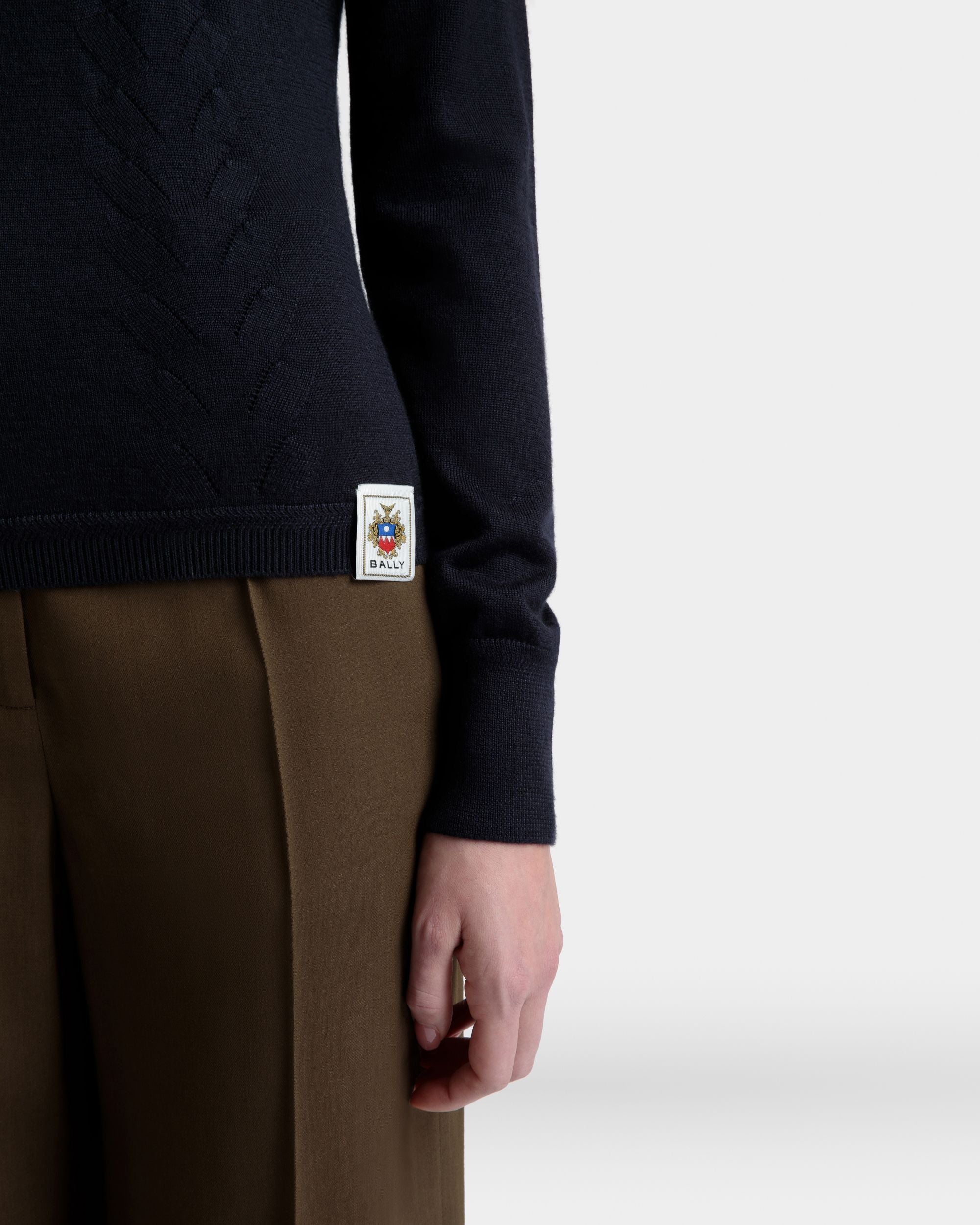 Bally Global - Long Sleeve Top in Navy Blue Cashmere And Silk - Blue