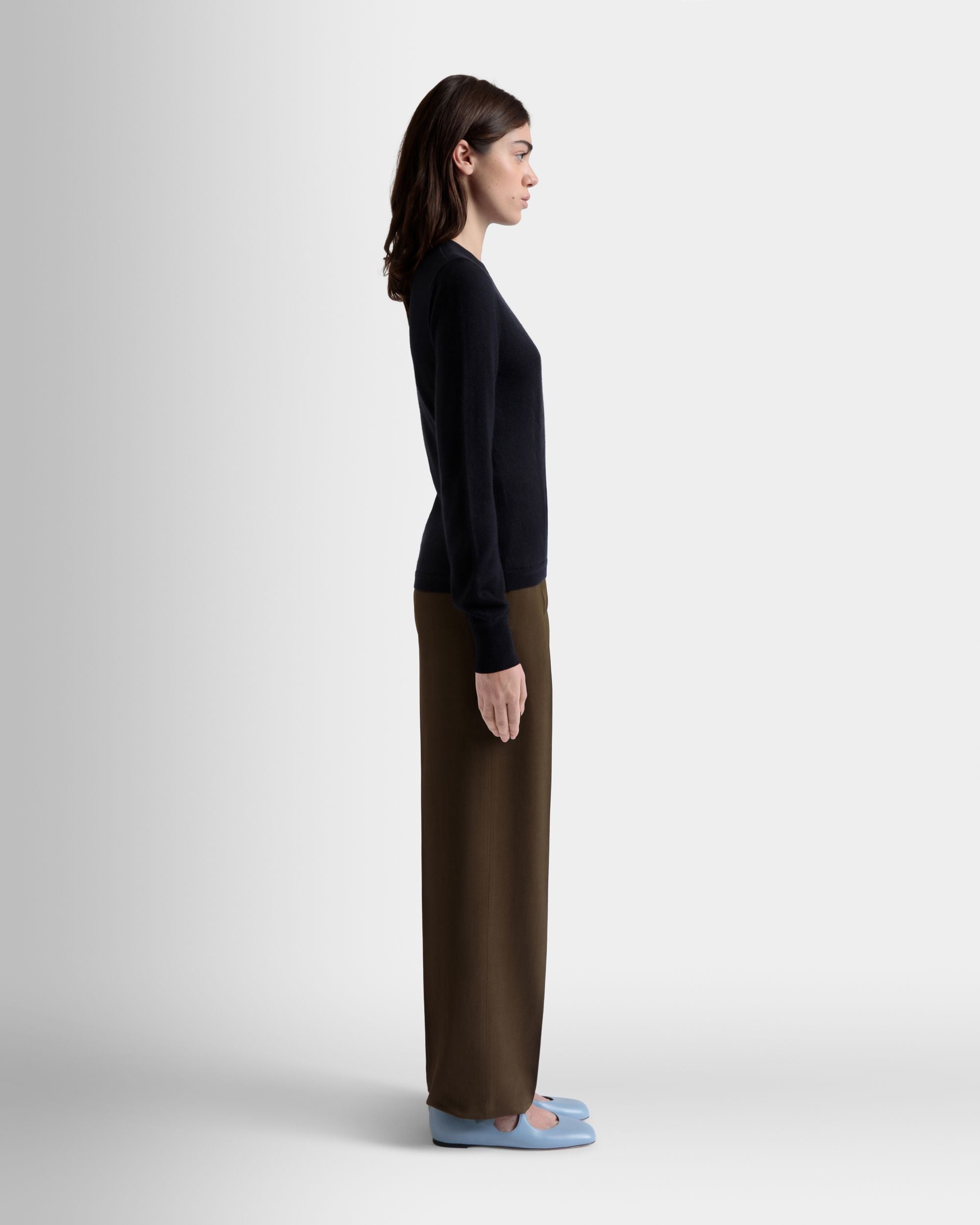 Bally Global - Long Sleeve Top in Navy Blue Cashmere And Silk - Blue