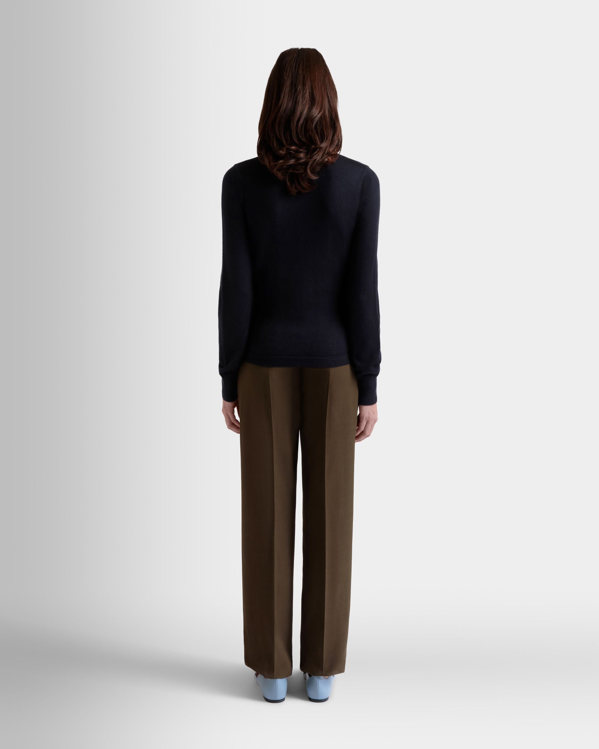 Bally Global - Long Sleeve Top in Navy Blue Cashmere And Silk - Blue