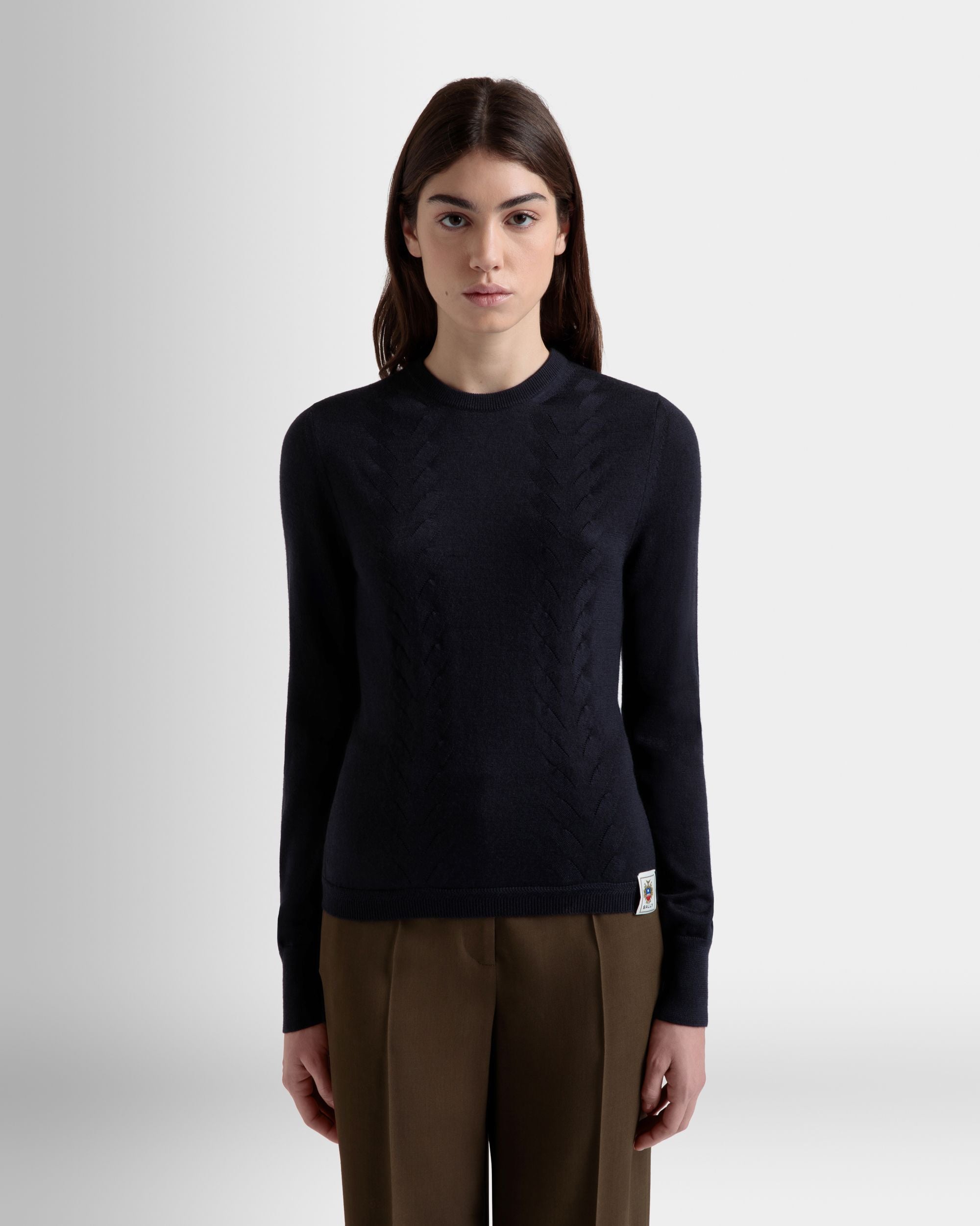 Bally Global - Long Sleeve Top in Navy Blue Cashmere And Silk - Blue