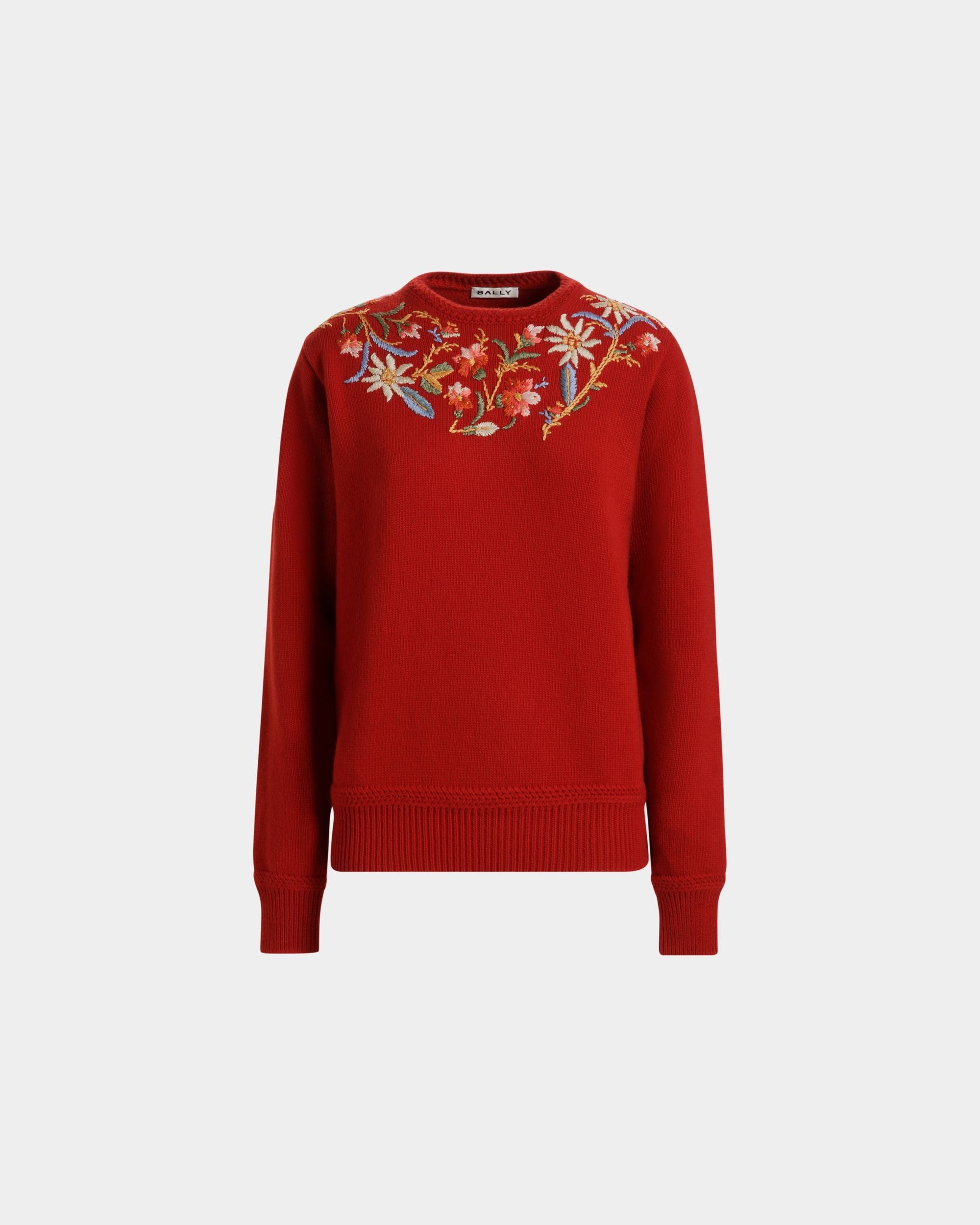 Bally Global - Winter Capsule Crewneck Sweater With Alpine Flowers in Red Wool - Rojo