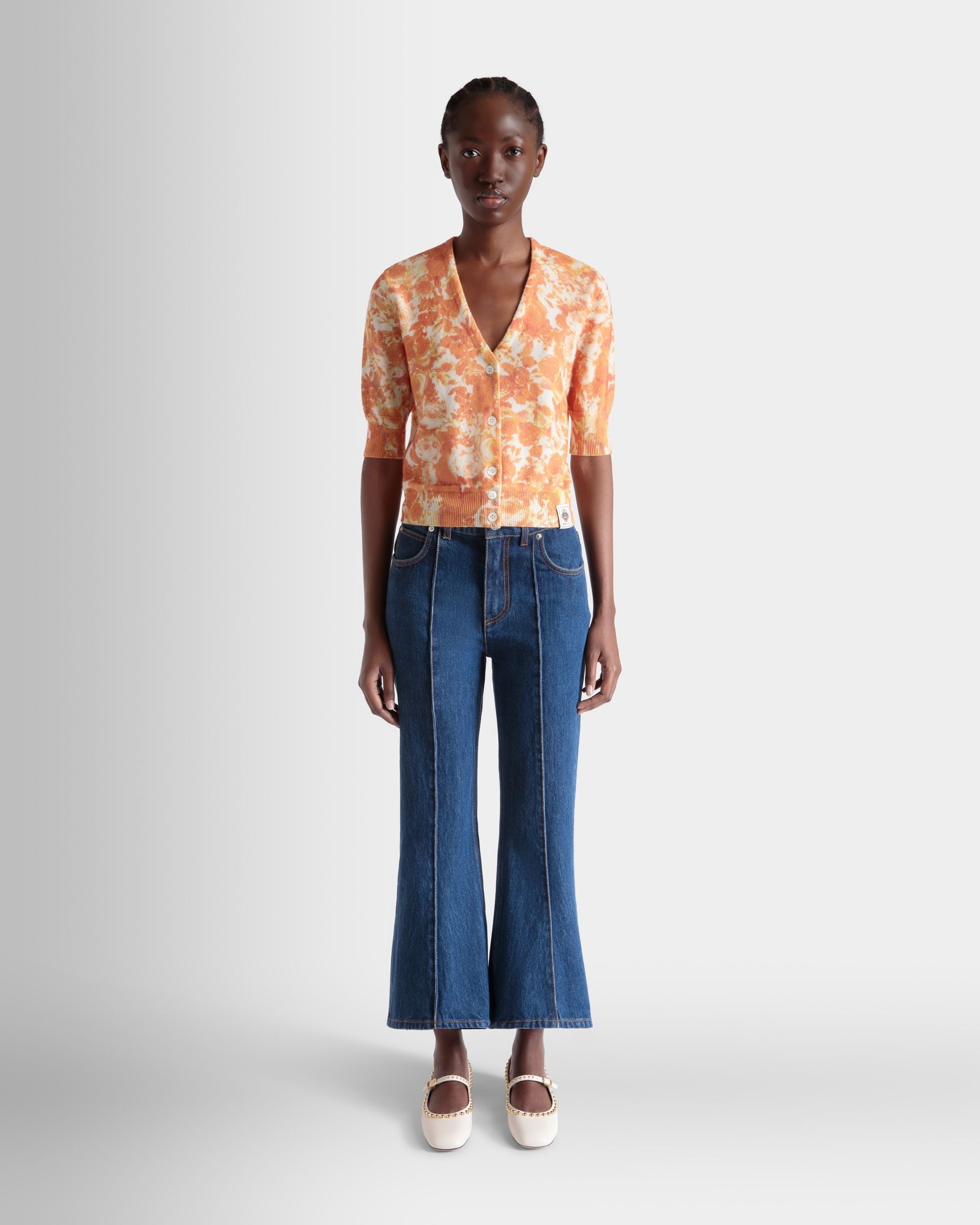 Bally Global - Cardigan with a Rosengarten Print in Koi Orange Cashmere - Orange