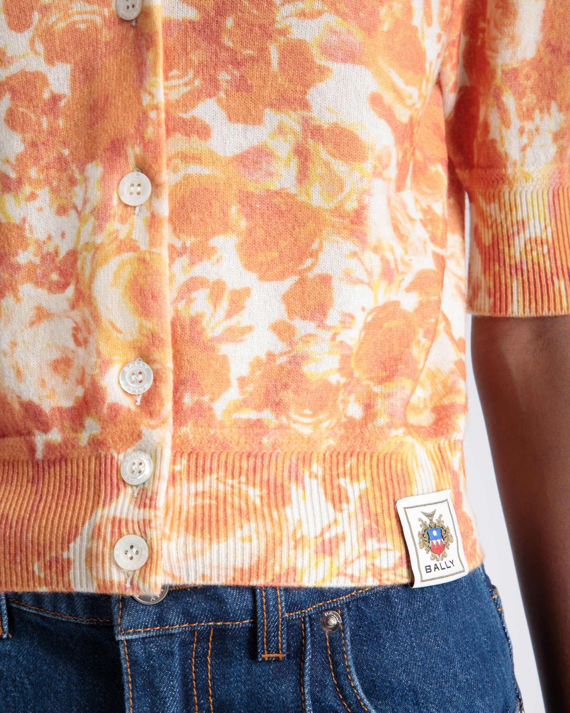 Bally Global - Cardigan with a Rosengarten Print in Koi Orange Cashmere - Orange
