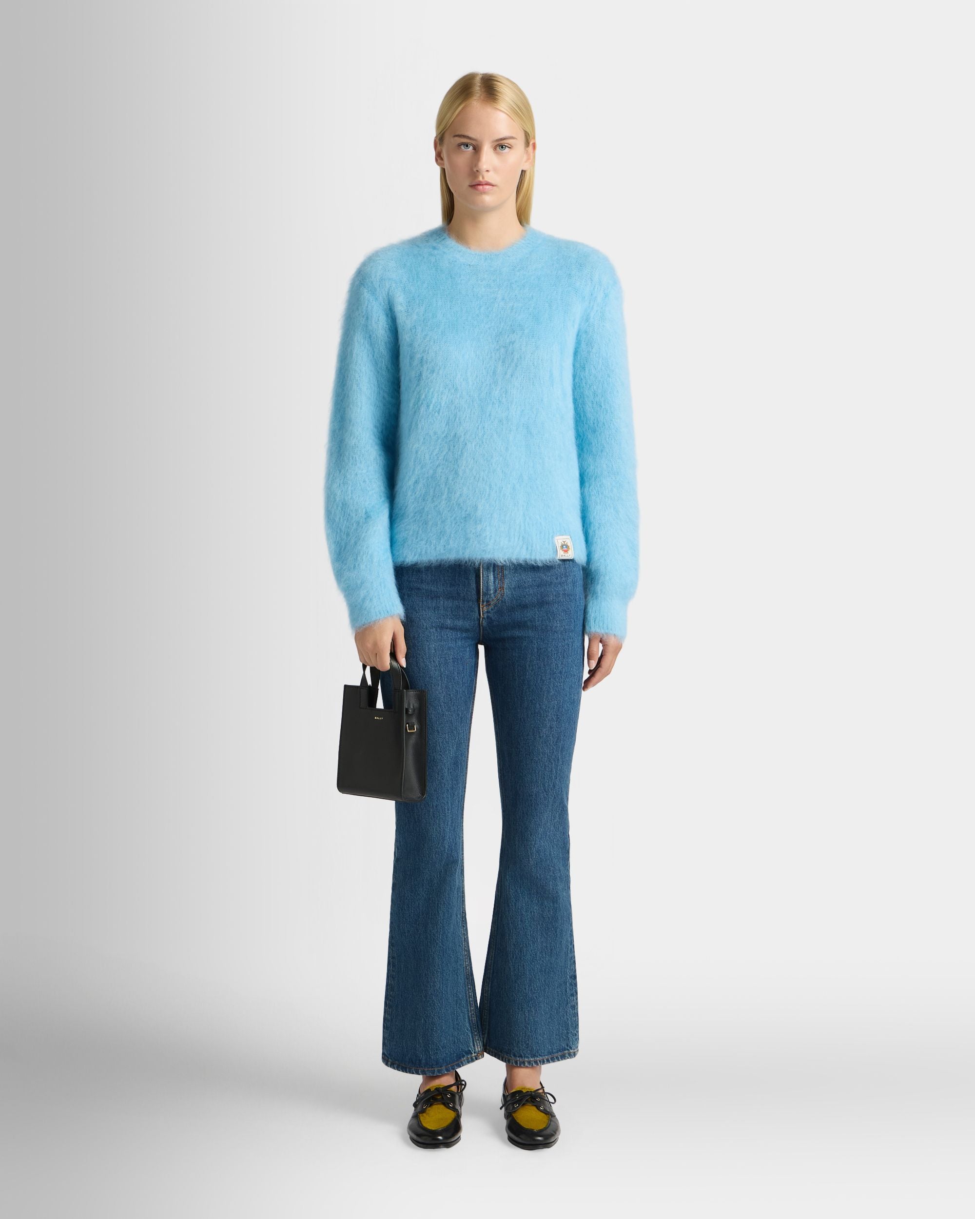 Bally Global - Crewneck Sweater in Light Blue Mohair And Silk - Blue