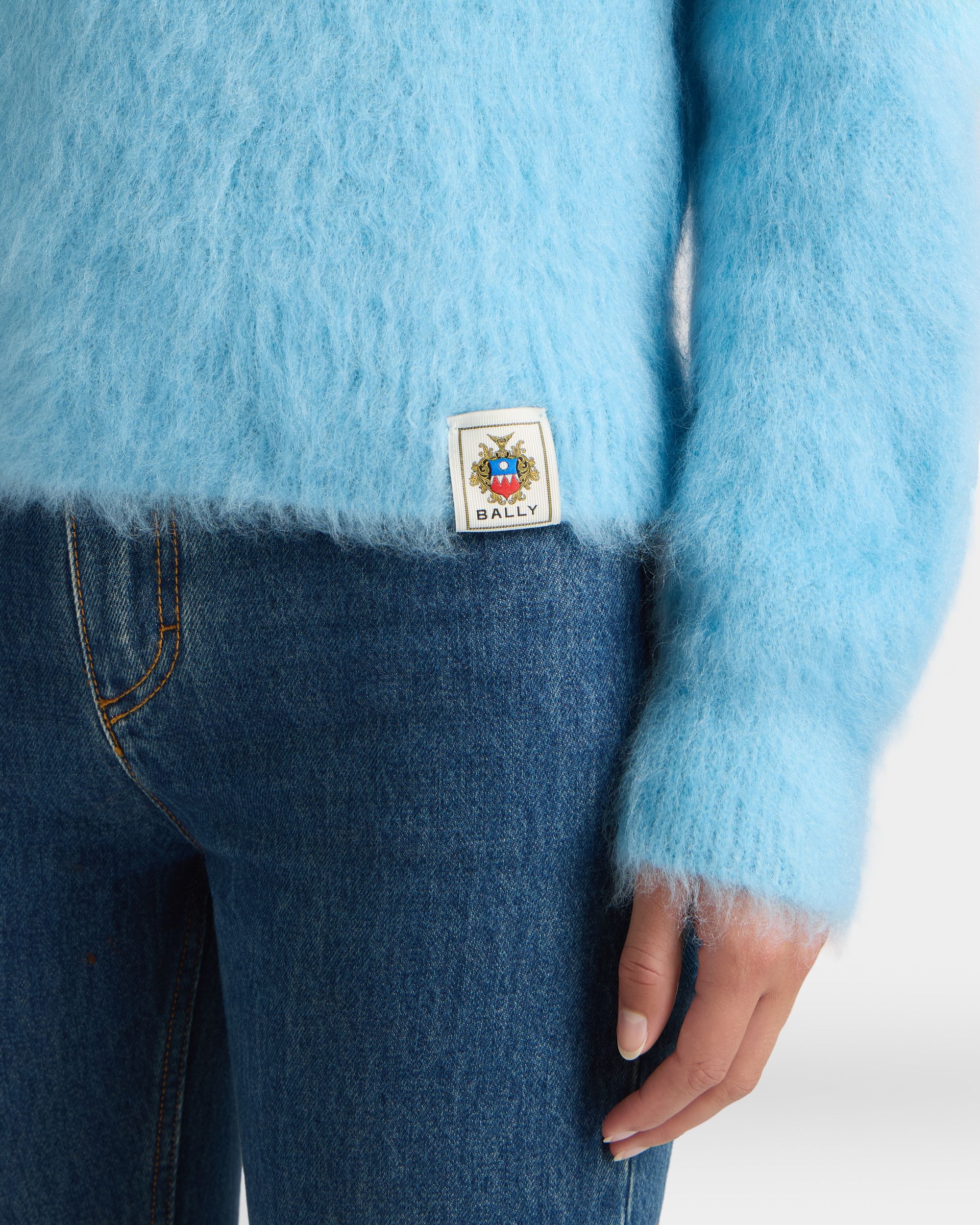 Bally Global - Crewneck Sweater in Light Blue Mohair And Silk - Blue