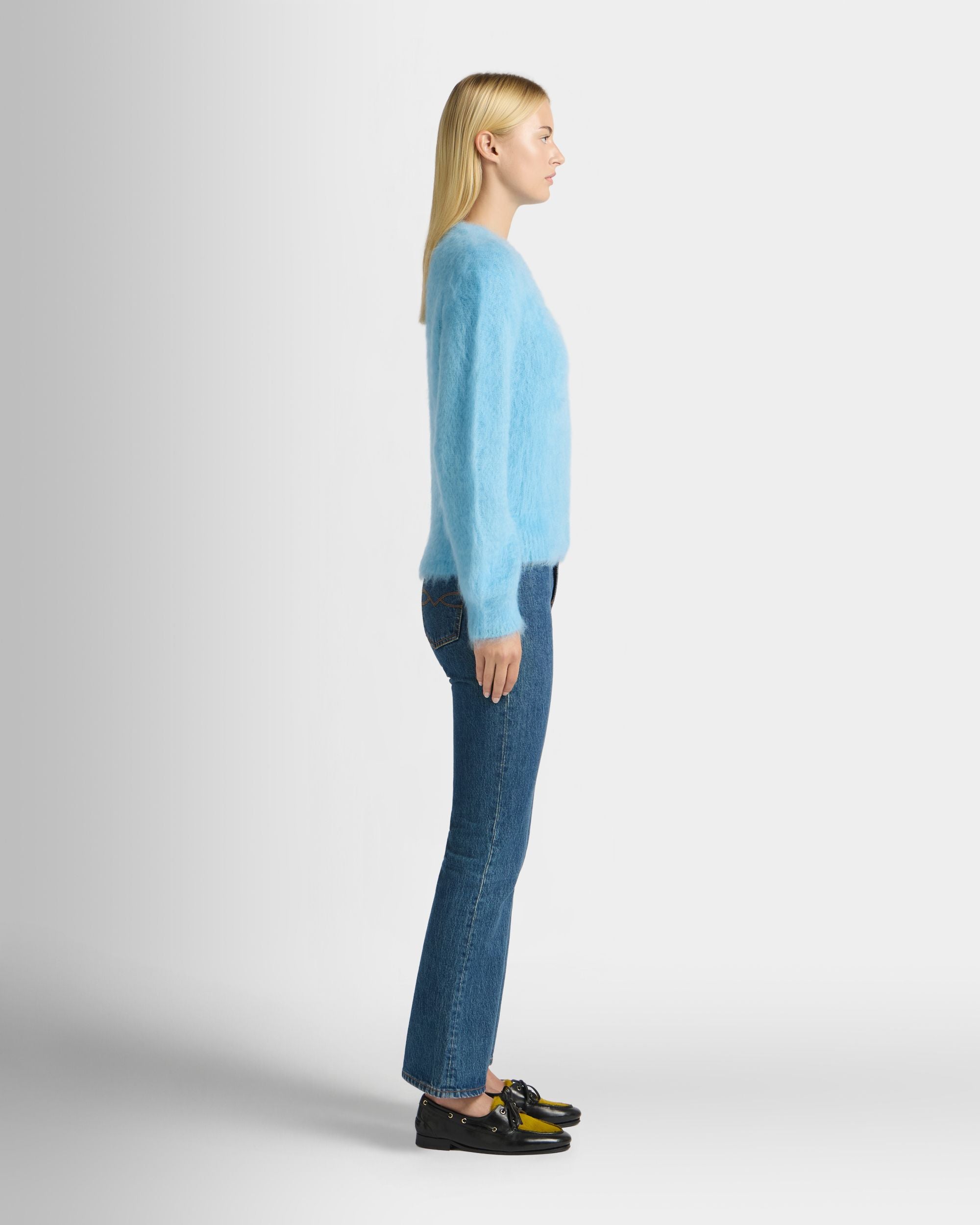 Bally Global - Crewneck Sweater in Light Blue Mohair And Silk - Blue