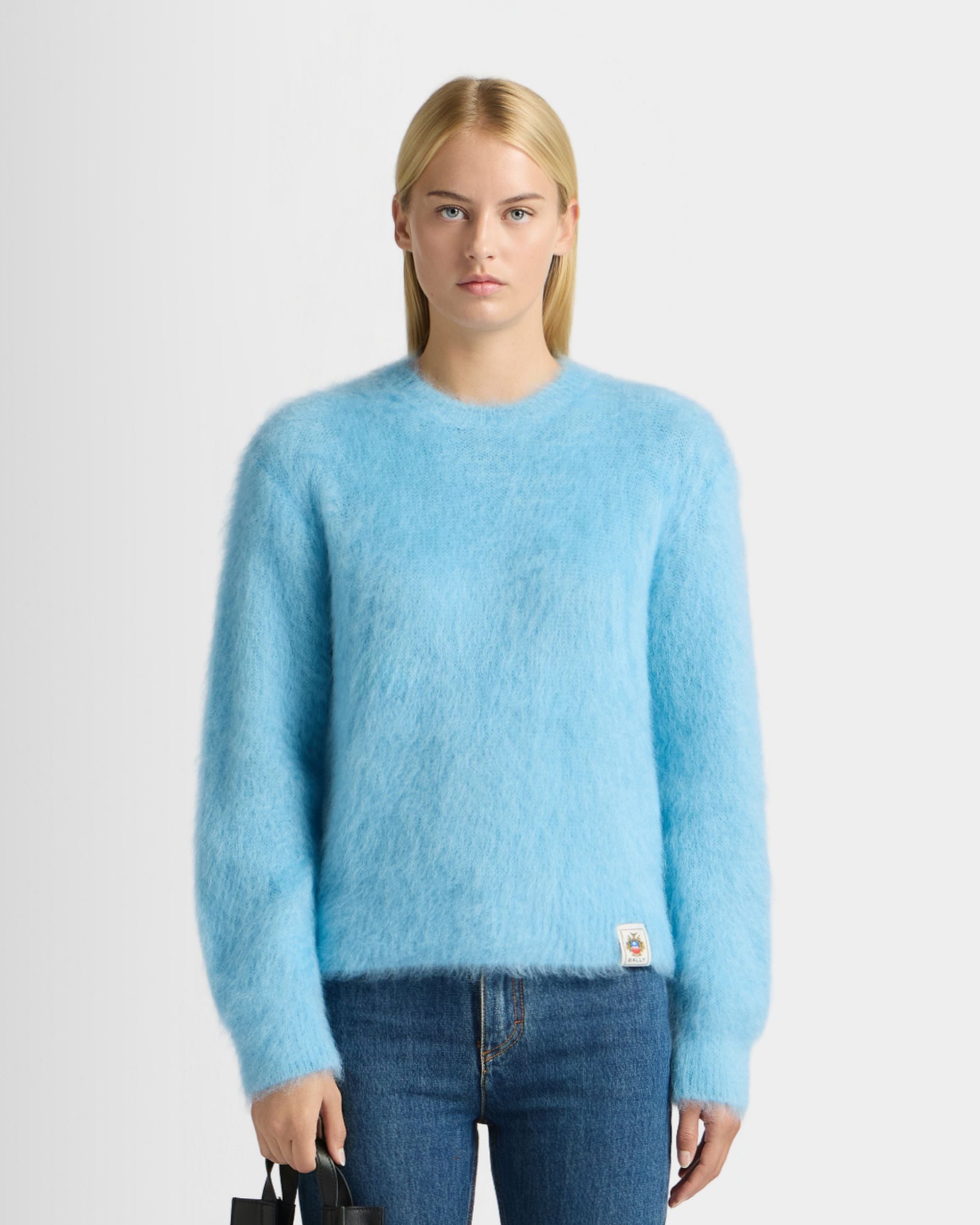 Bally Global - Crewneck Sweater in Light Blue Mohair And Silk - Blue