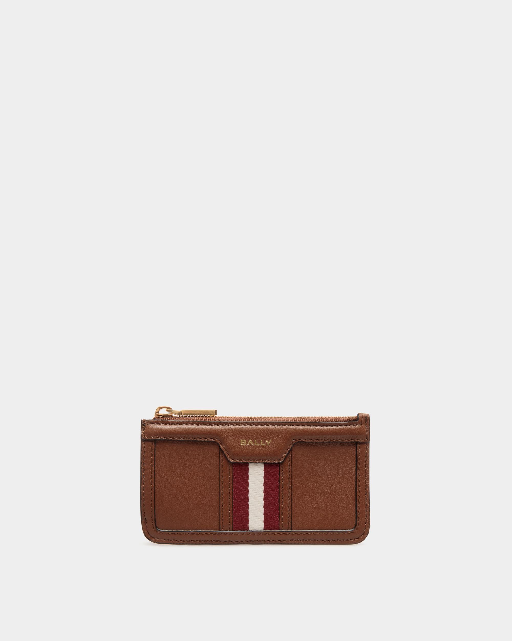 Bally Global - Tarjetero Code De Piel Marrón Con Cremallera - Marrón
