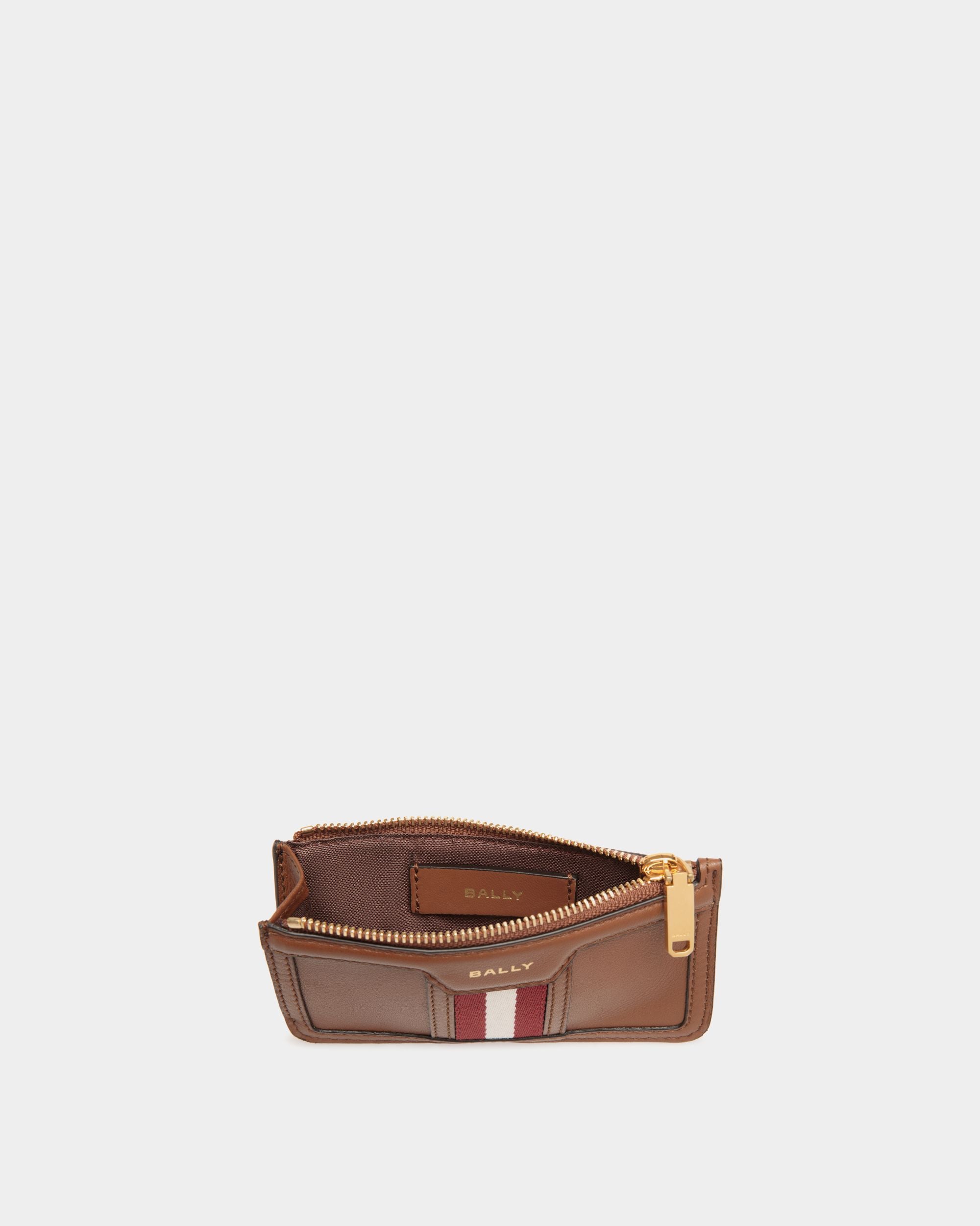 Bally Global - Tarjetero Code De Piel Marrón Con Cremallera - Marrón