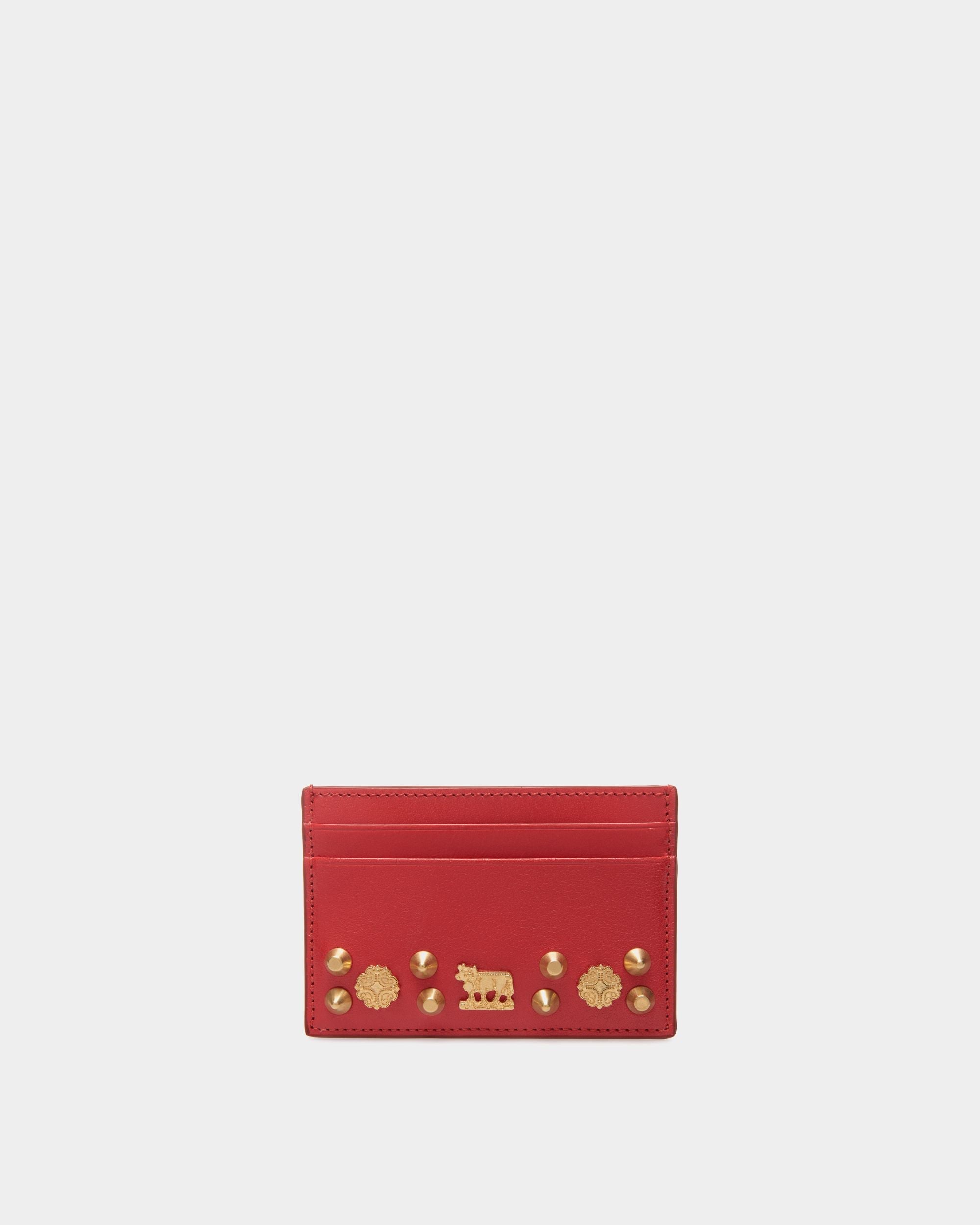 Bally Global - Swissness Card Holder In Red Leather with Studs - Rojo