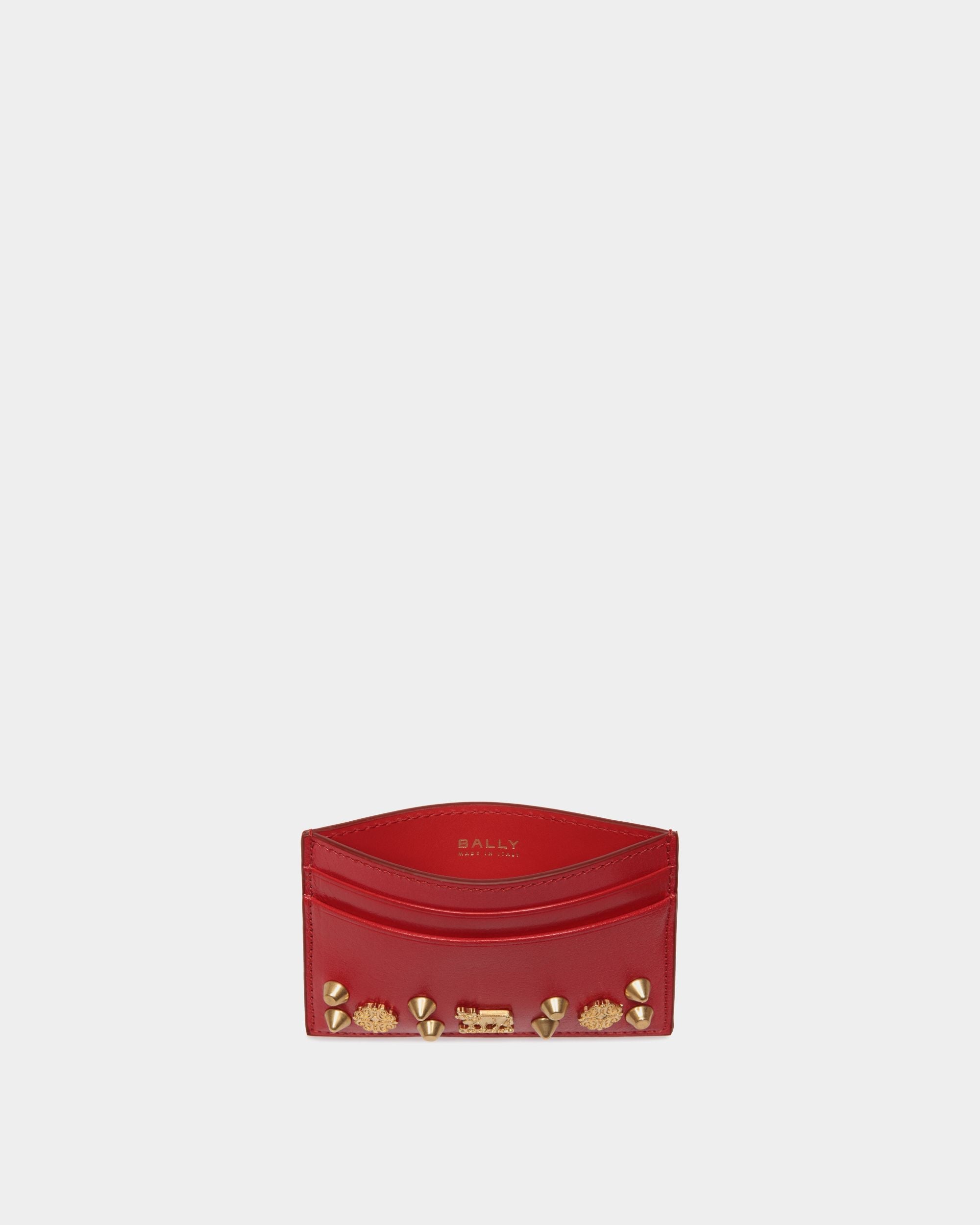 Bally Global - Swissness Card Holder In Red Leather with Studs - Rojo