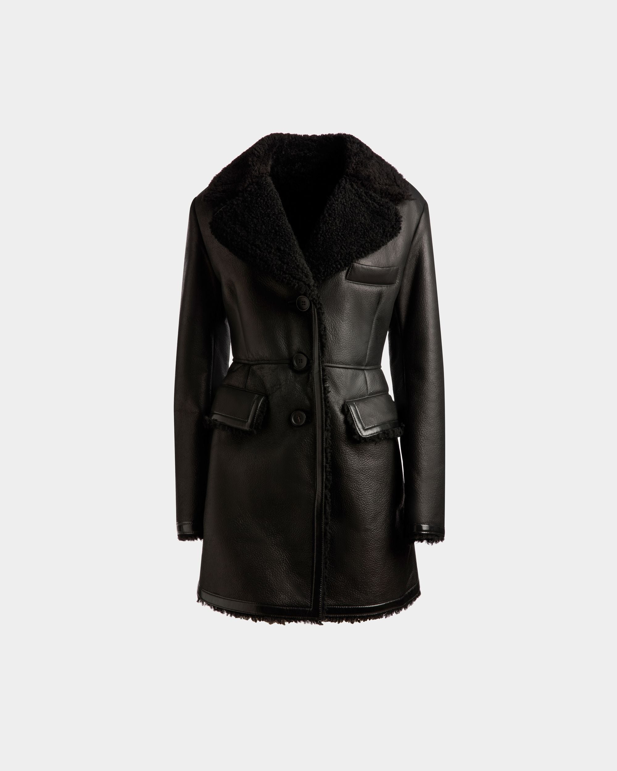 Bally Global - Abrigo Forrado De Lana De Piel Negra - Negro