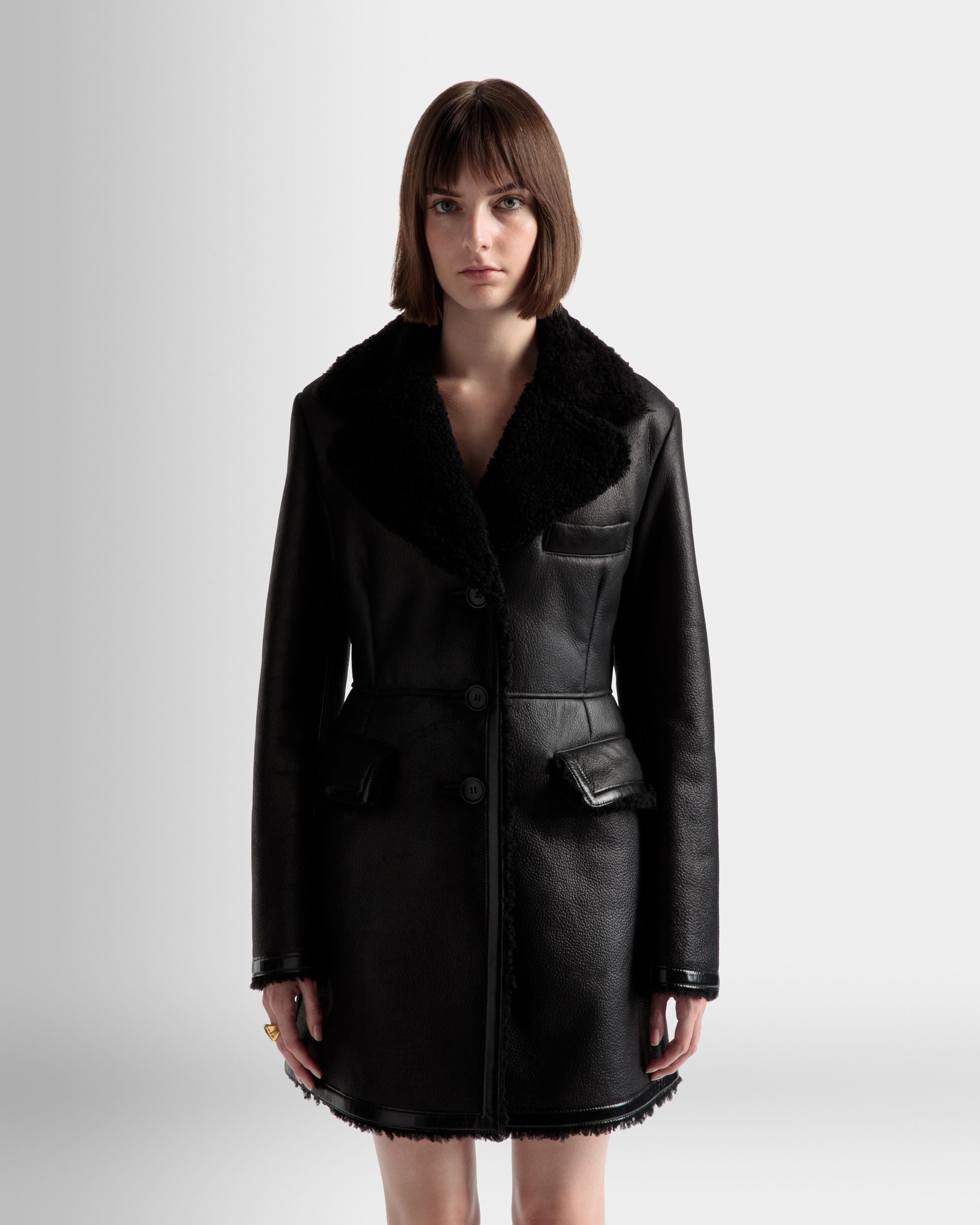 Bally Global - Abrigo Forrado De Lana De Piel Negra - Negro