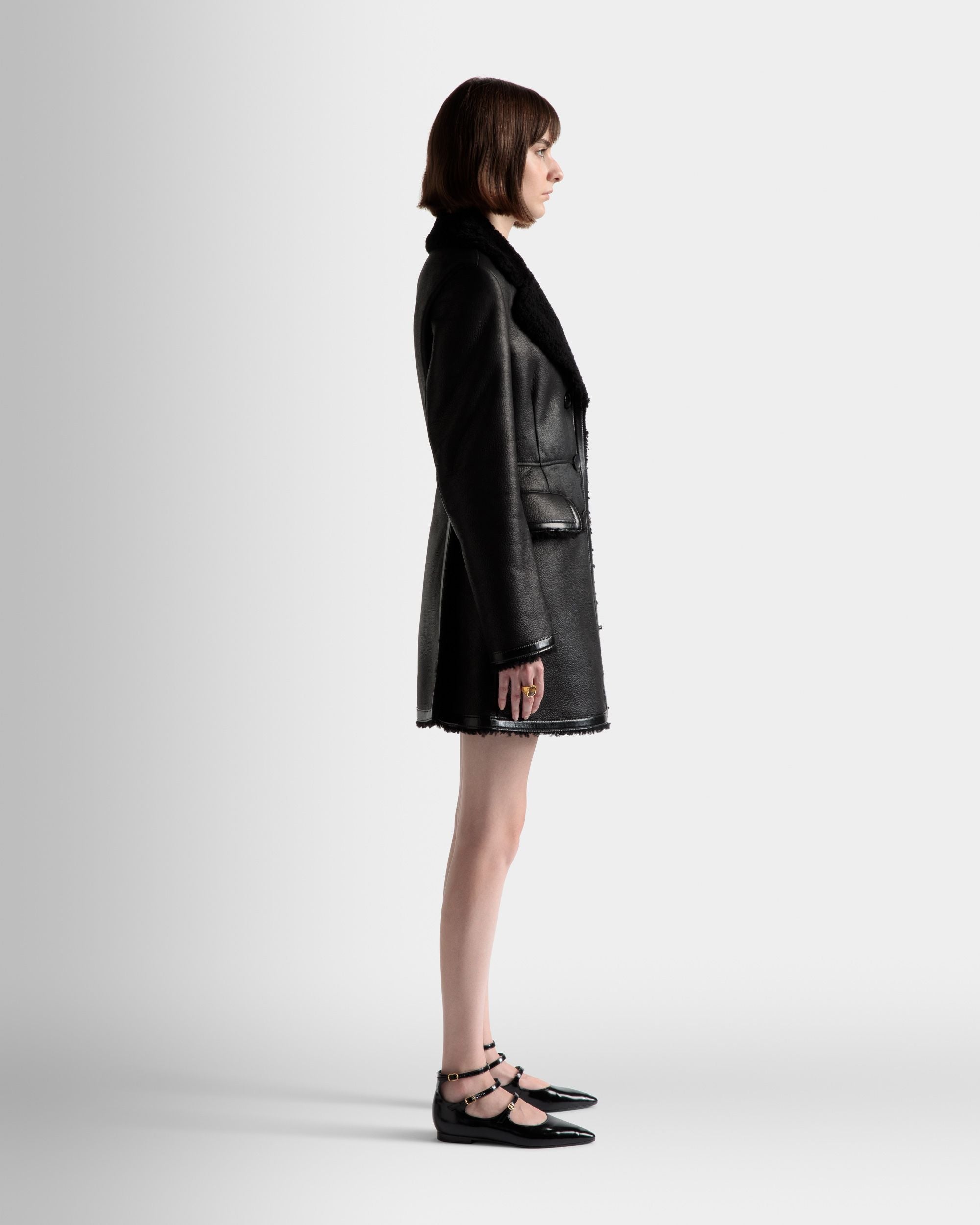 Bally Global - Abrigo Forrado De Lana De Piel Negra - Negro