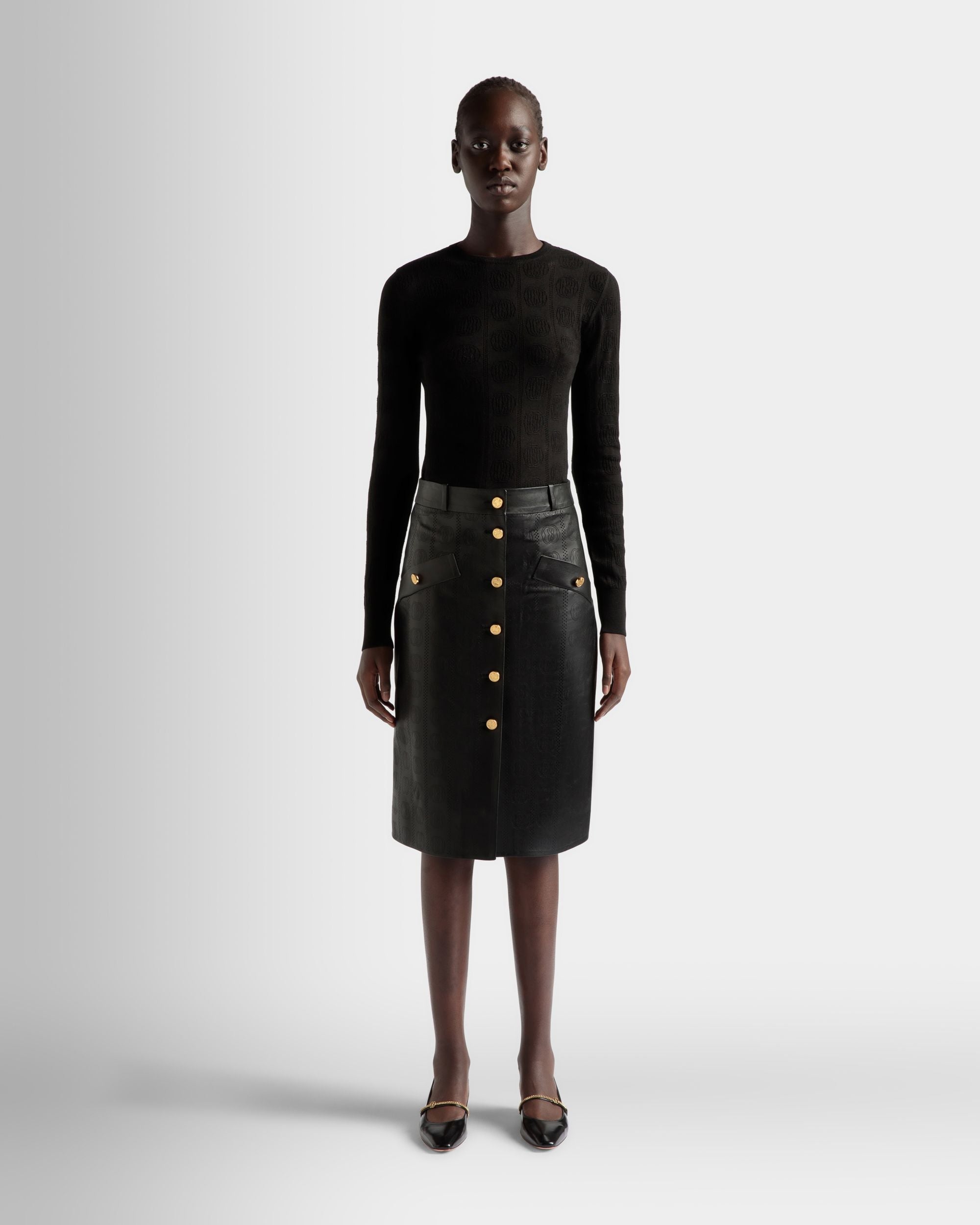 Bally Global - Midi Skirt In Black Leather - Black
