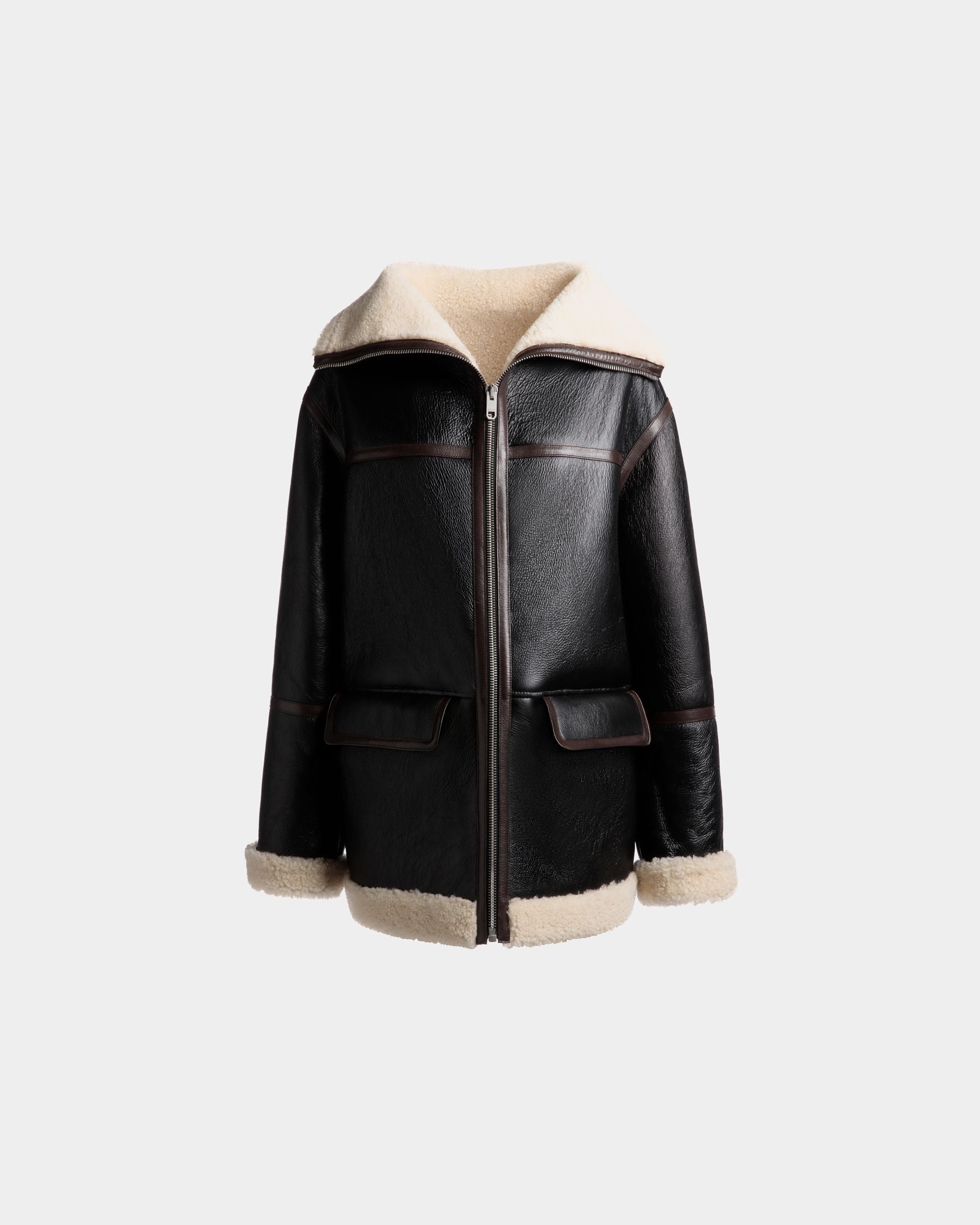 Bally Global - Veste En Cuir Noir Doublé De Mouton Retourné - Noir