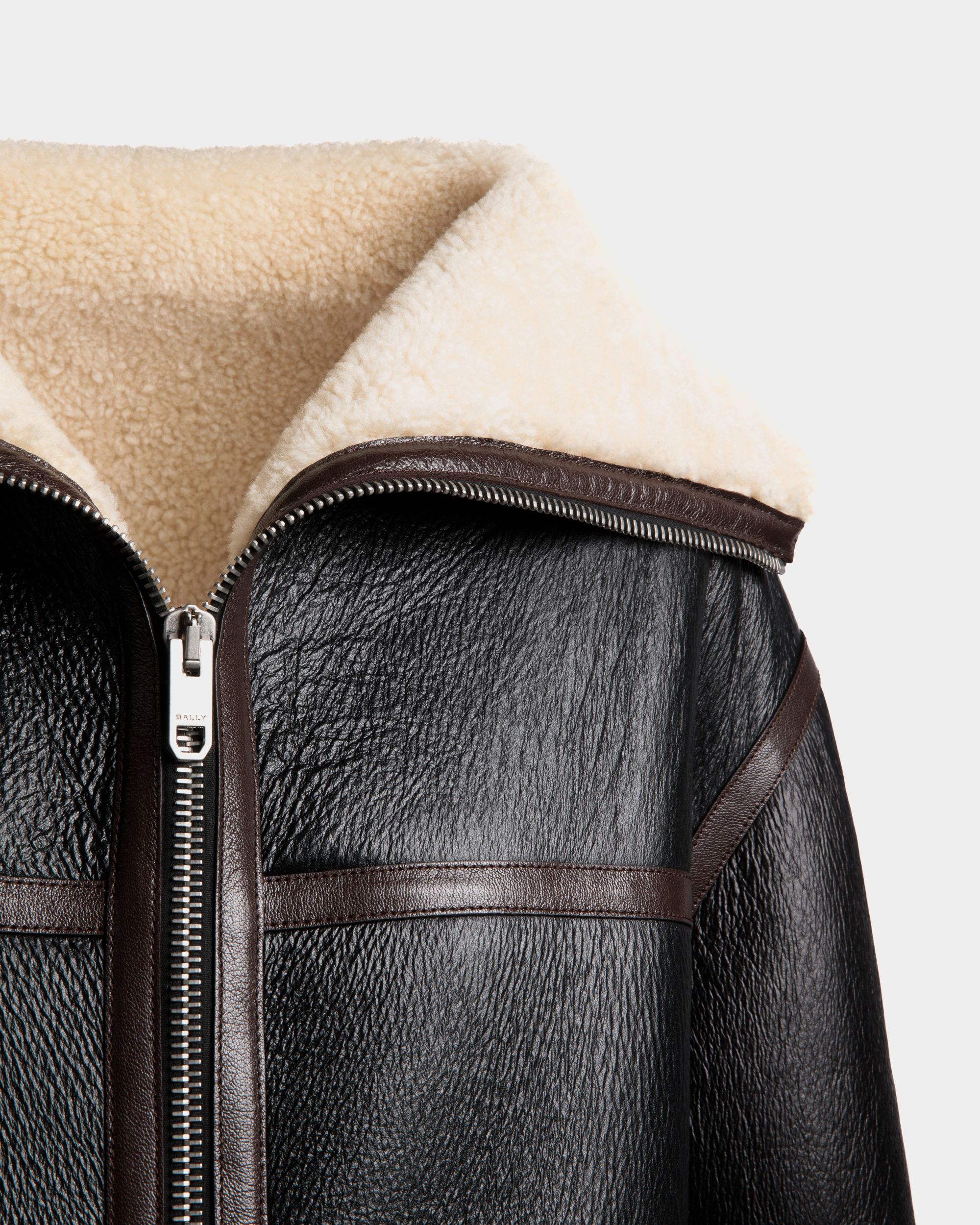 Bally Global - Veste En Cuir Noir Doublé De Mouton Retourné - Noir