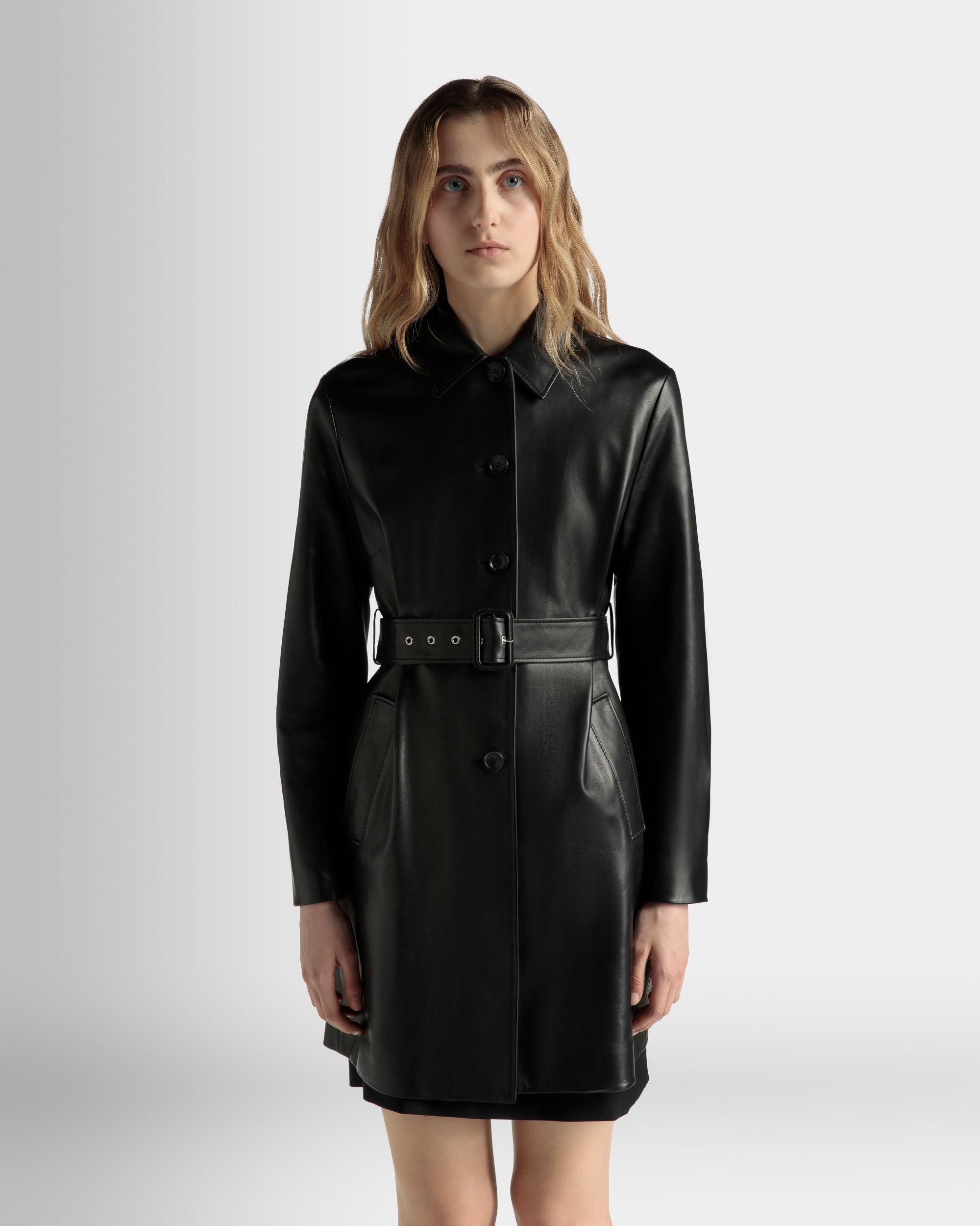 Bally Global - Belted Midi Coat in Black Leather - Negro