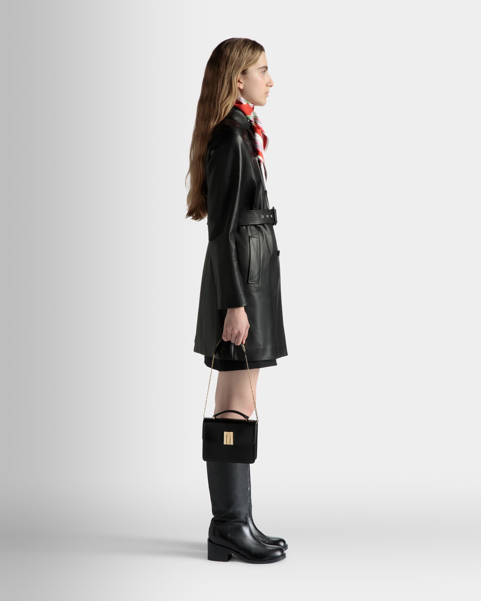 Bally Global - Belted Midi Coat in Black Leather - Negro