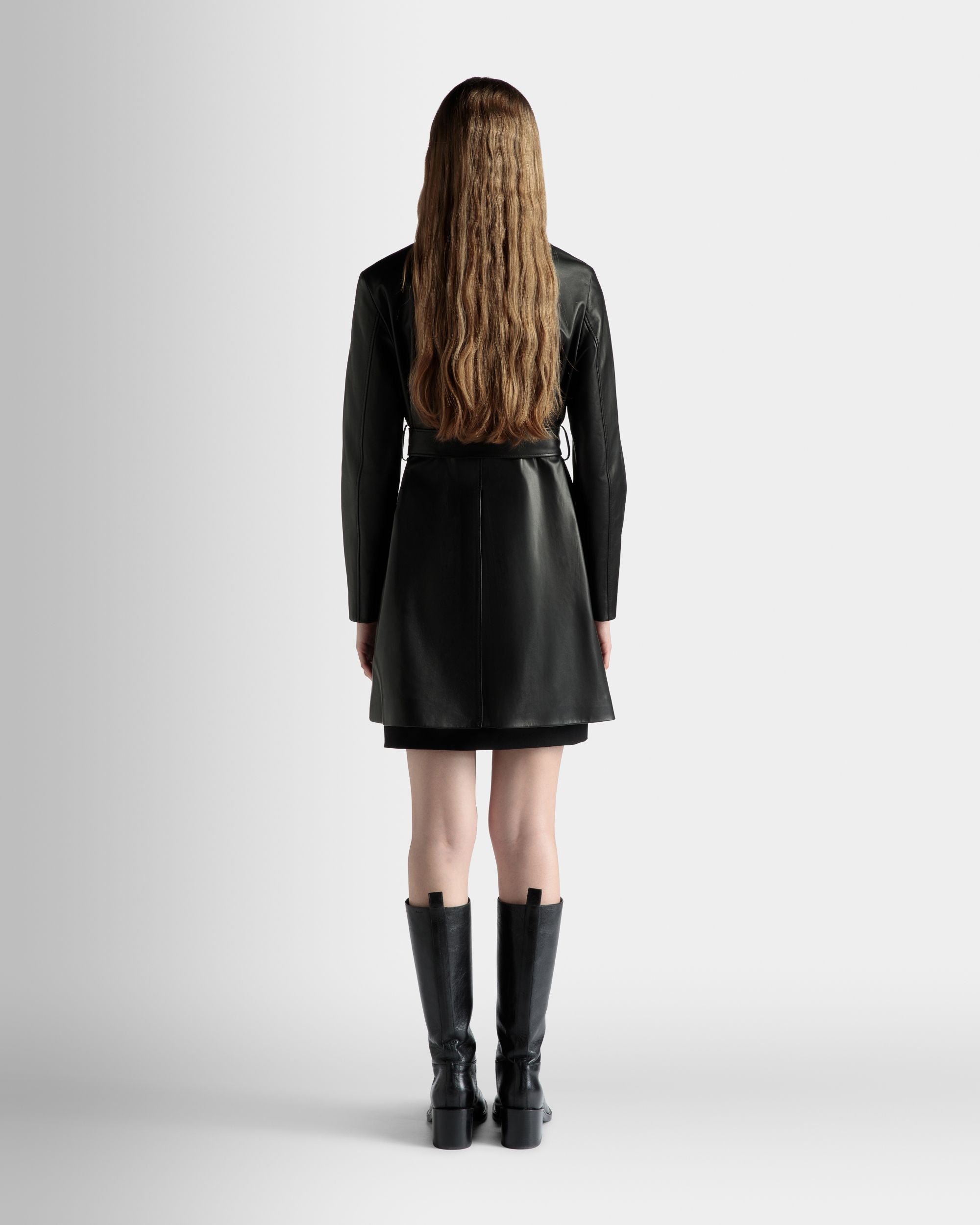Bally Global - Belted Midi Coat in Black Leather - Negro