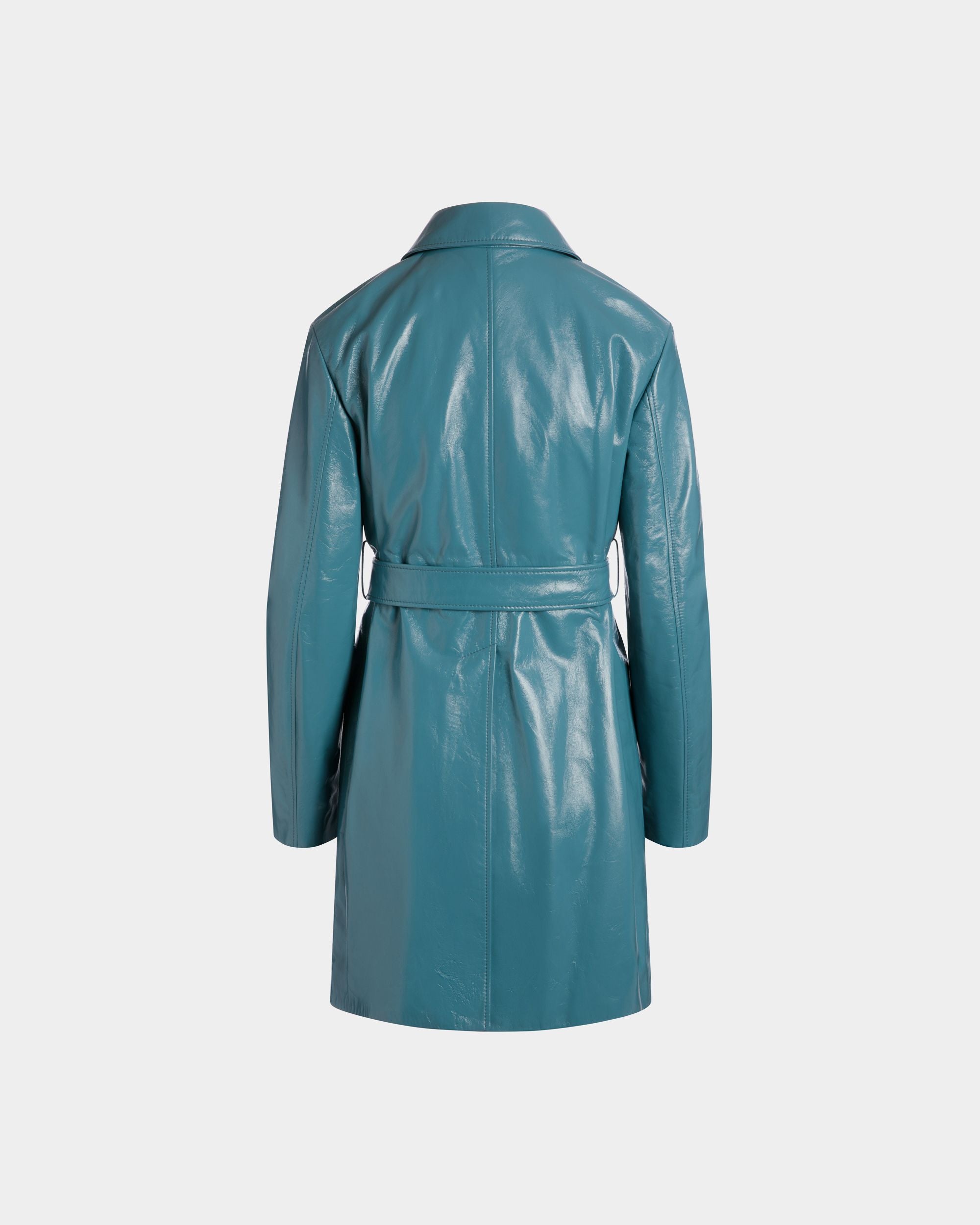 Bally Global - Belted Coat in Medium Blue Leather - Blue