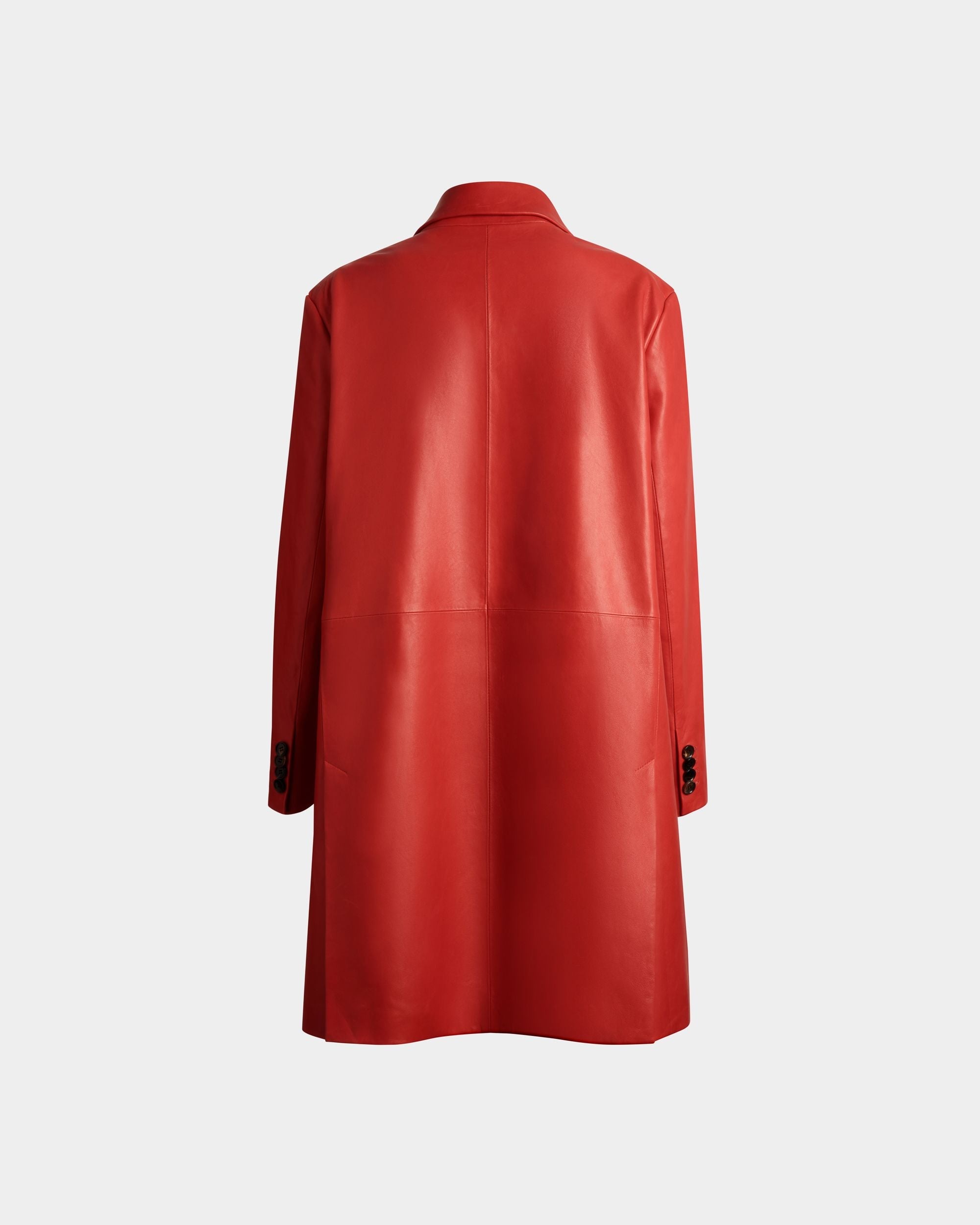 Bally Global - Single-Breasted Midi Coat In Candy Red Leather - Red