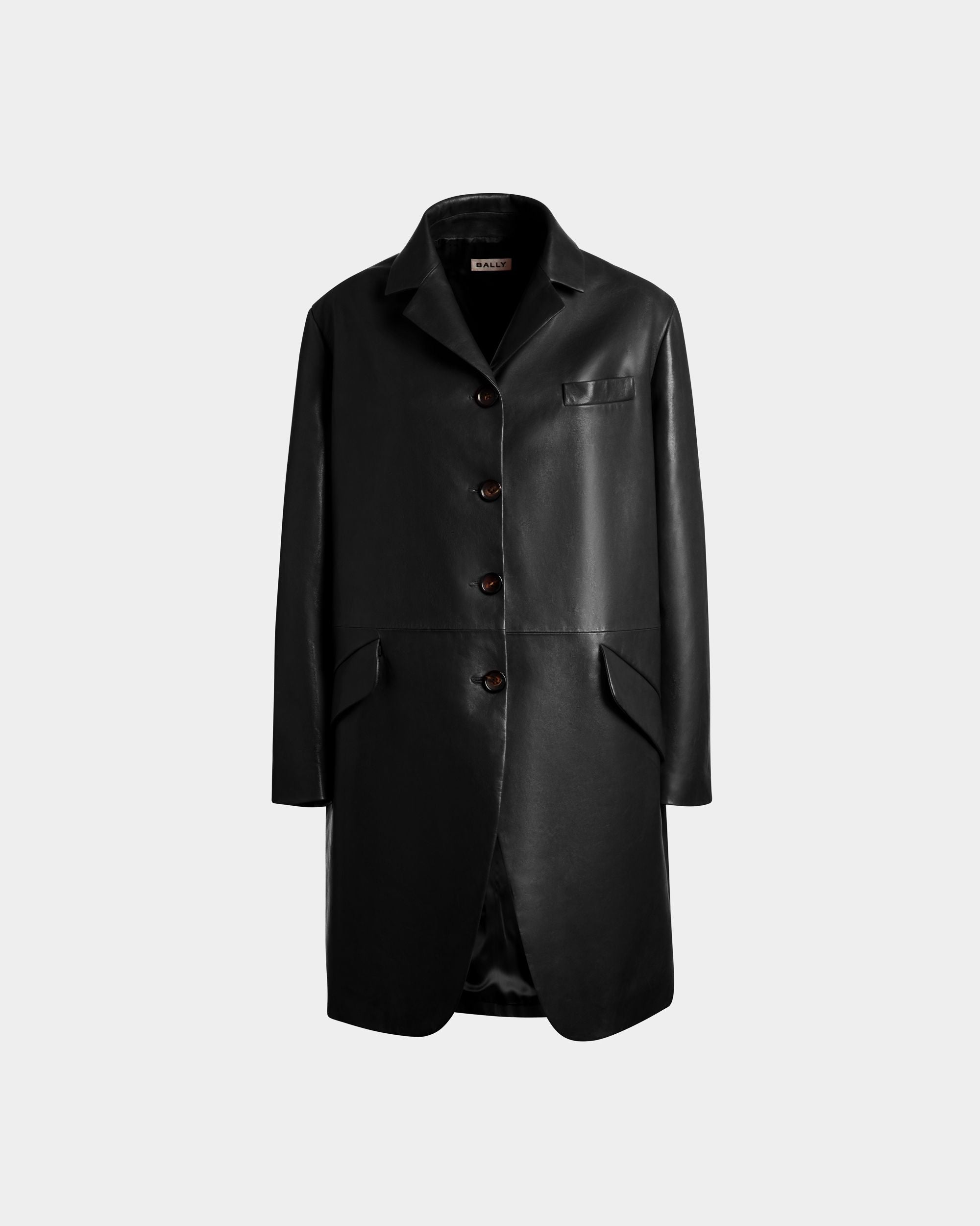 Bally Global - Single-Breasted Midi Coat In Black Leather - Black